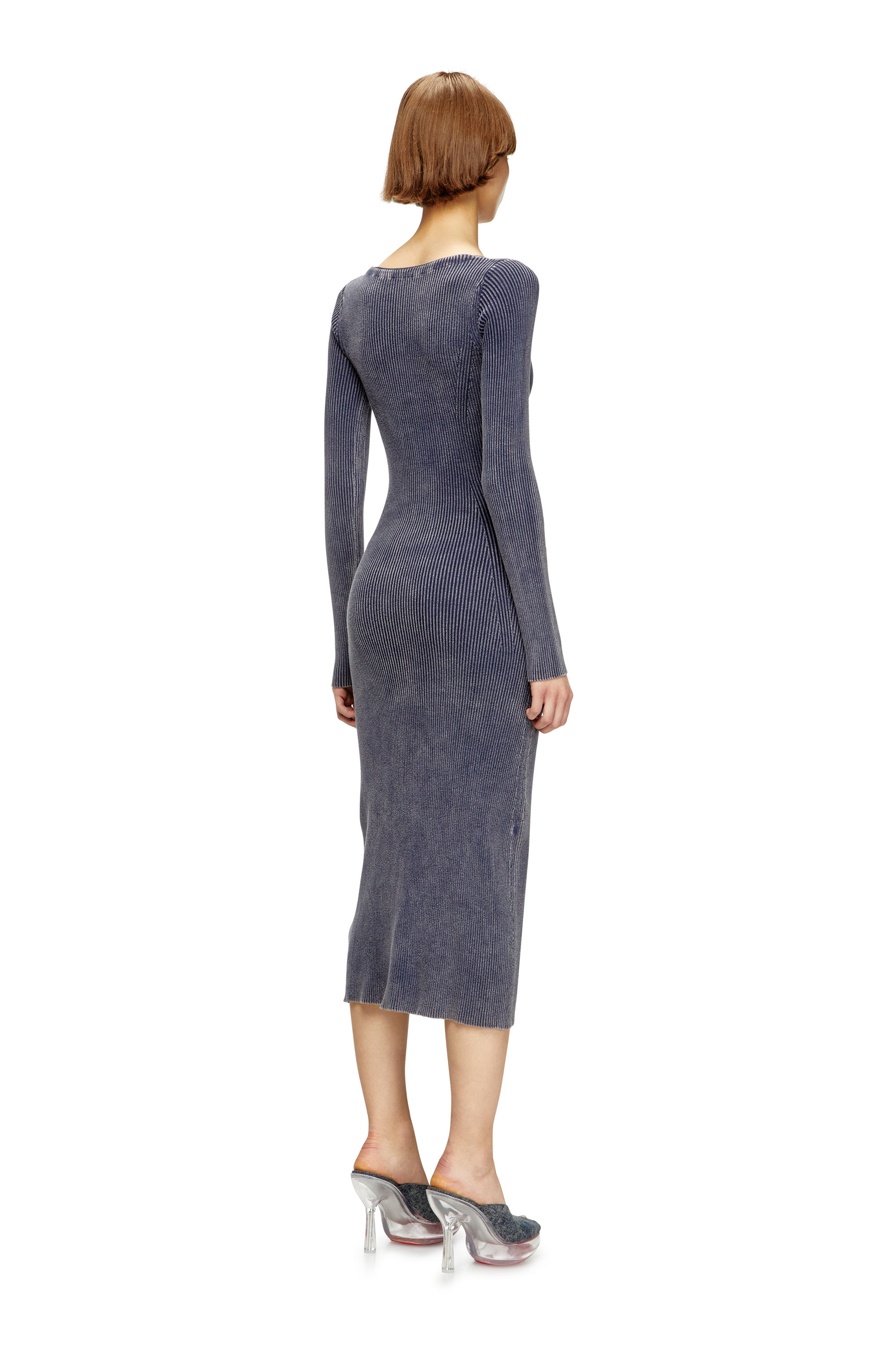 Diesel - M-MELTI-LS, Female's Ribbed midi dress with denim treatment in ブルー - 3