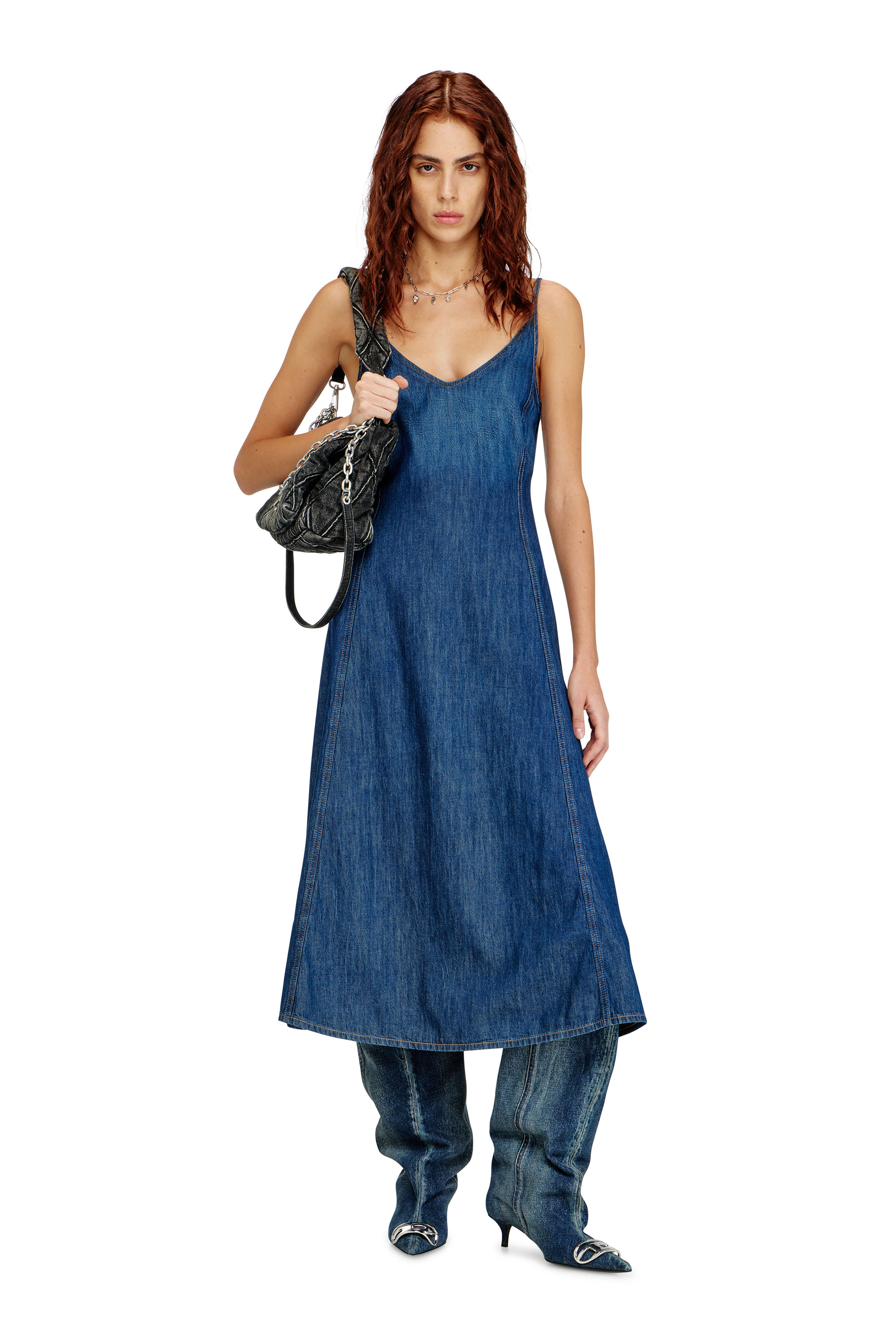 Diesel - DE-BELD-D, Female's Midi dress in clean-wash denim in ブルー - 1
