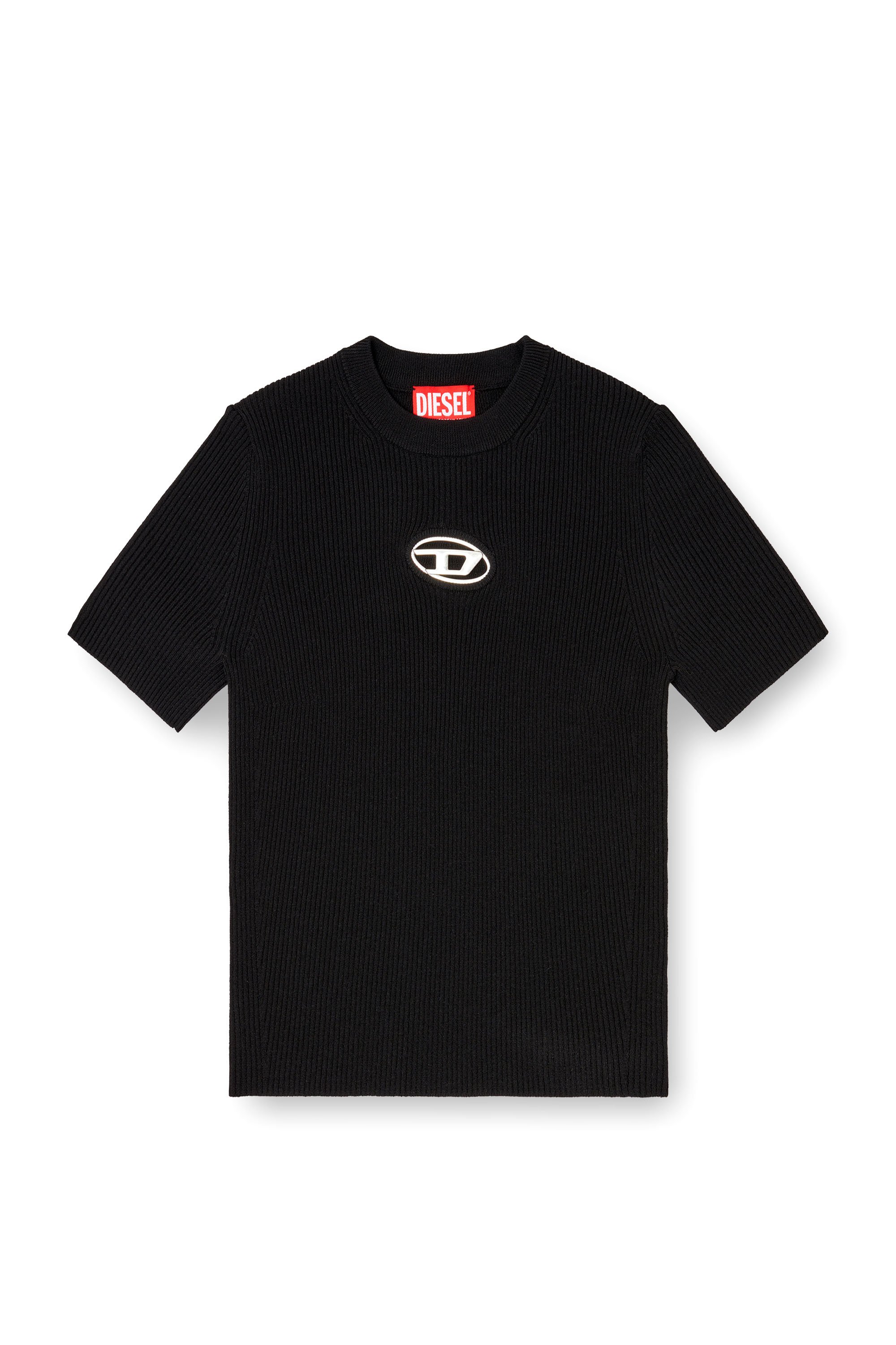 Diesel - M-VALARI-SS, Female's Short-sleeve jumper with metal Oval D in ブラック - 3