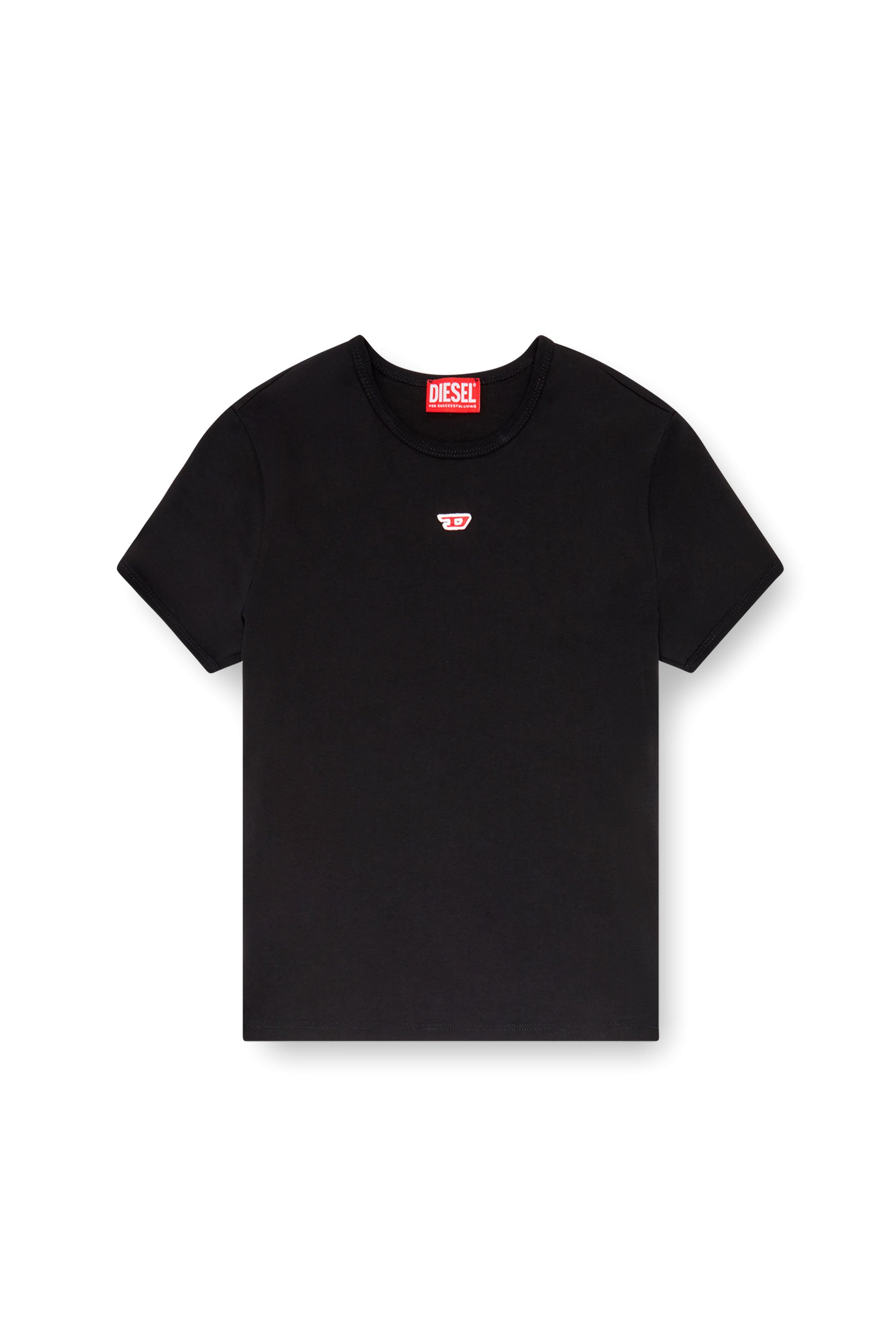 Diesel - T-UNCUTIE-LONG-D, Female's T-shirt with embroidered D patch in ブラック - 2