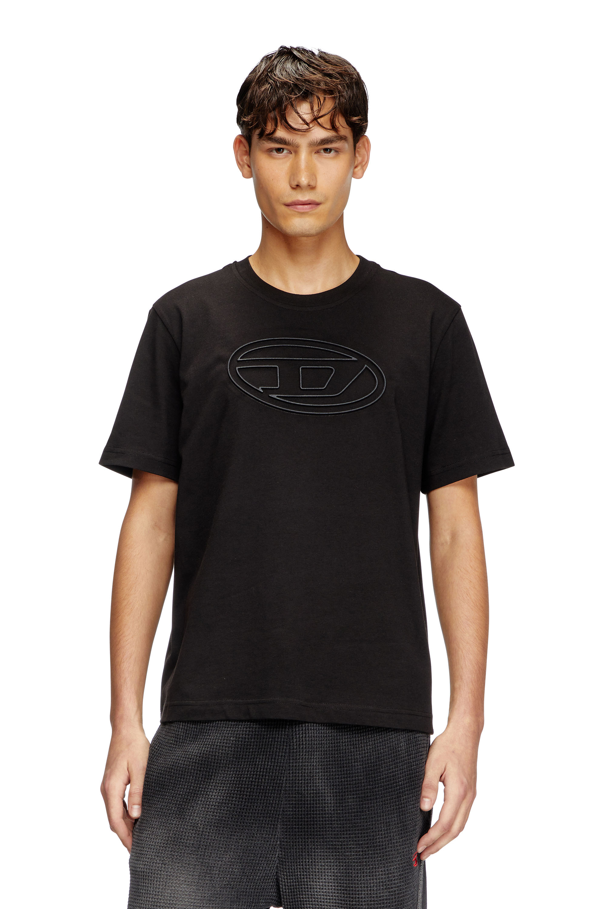 Diesel - T-ADJUST-BIGOVAL, Male's T-shirt with embossed Oval D in ブラック - 1