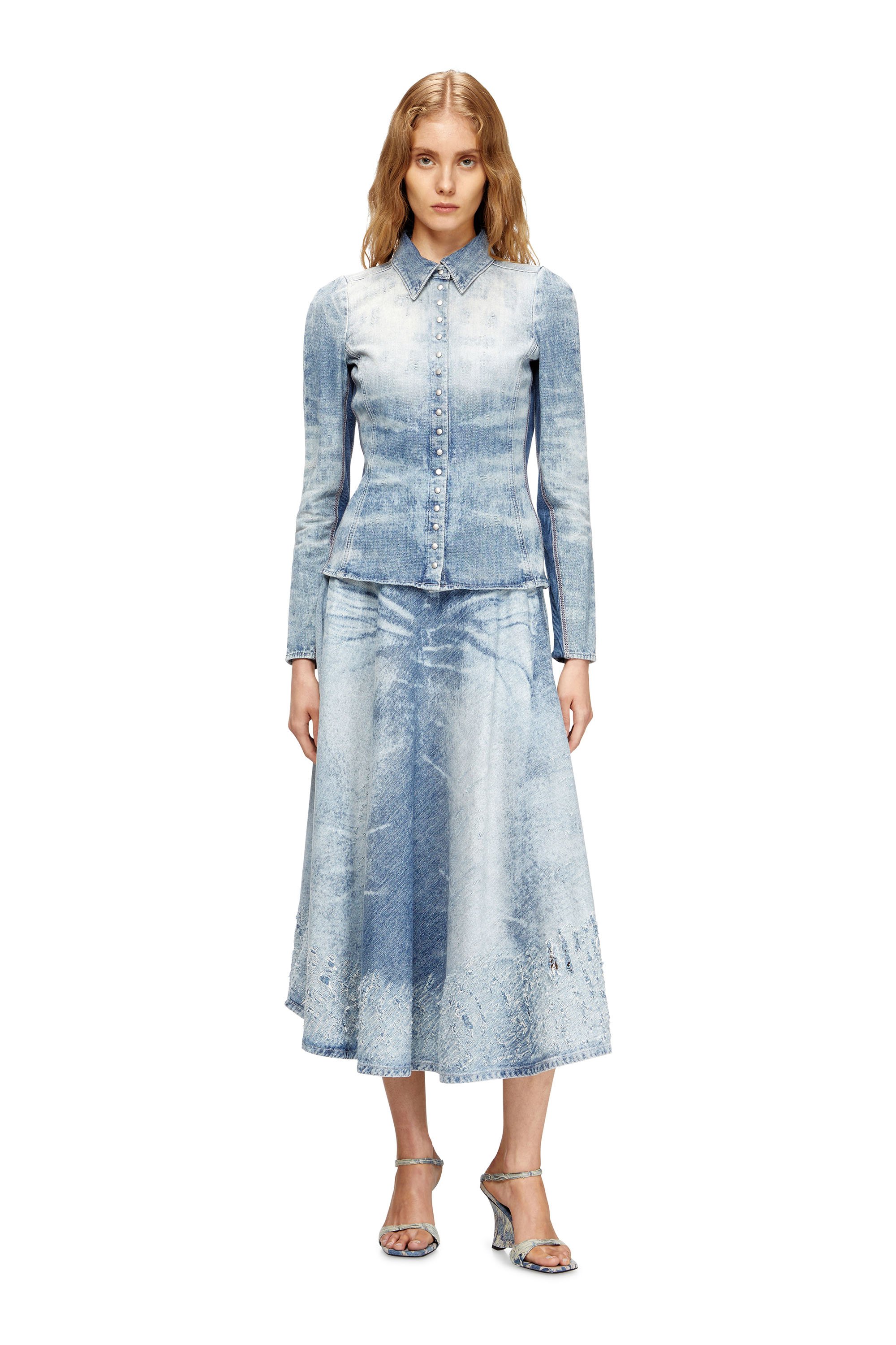 Diesel - DE-MASLY-FSH, Female's Shirt in distressed honeycomb denim in ライトブルー - 1