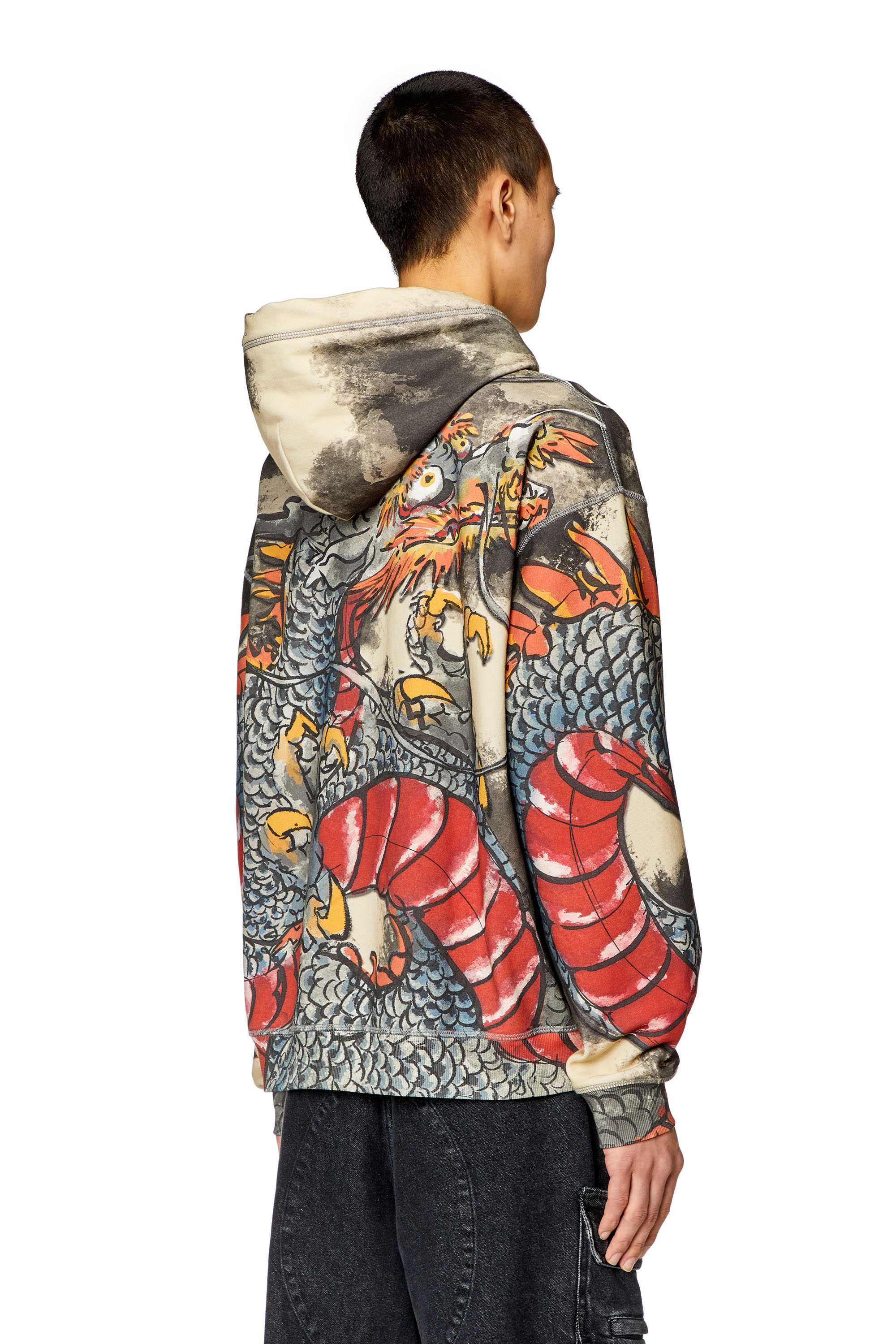 Diesel - CL-S-BOXT-HOOD-DRAGON, Unisex's Hoodie with Dragon print in ブラック/グレー - 4