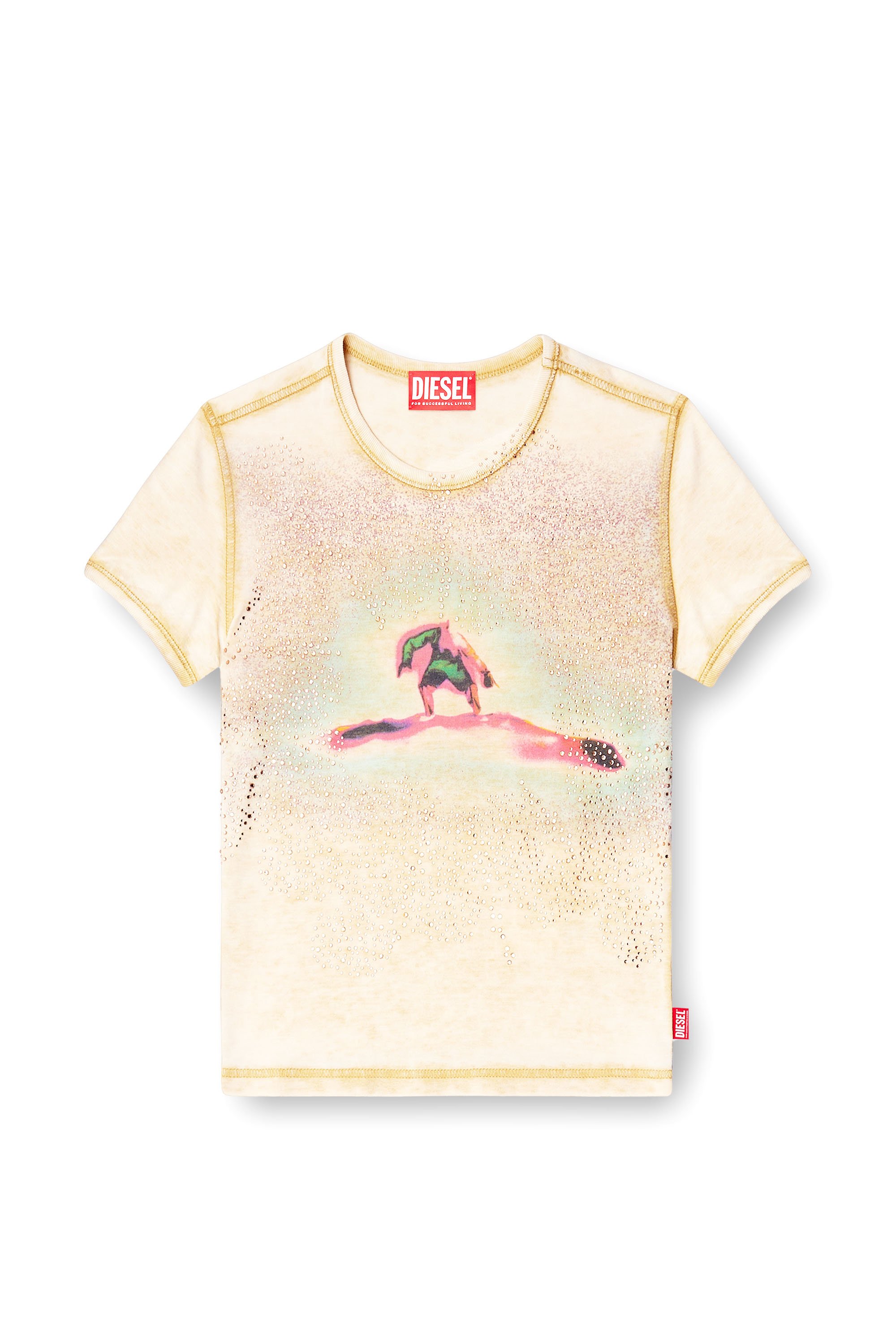 Diesel - T-UNCUTIES-LONG-S10, Female's 半袖トップ in ベージュ - 3