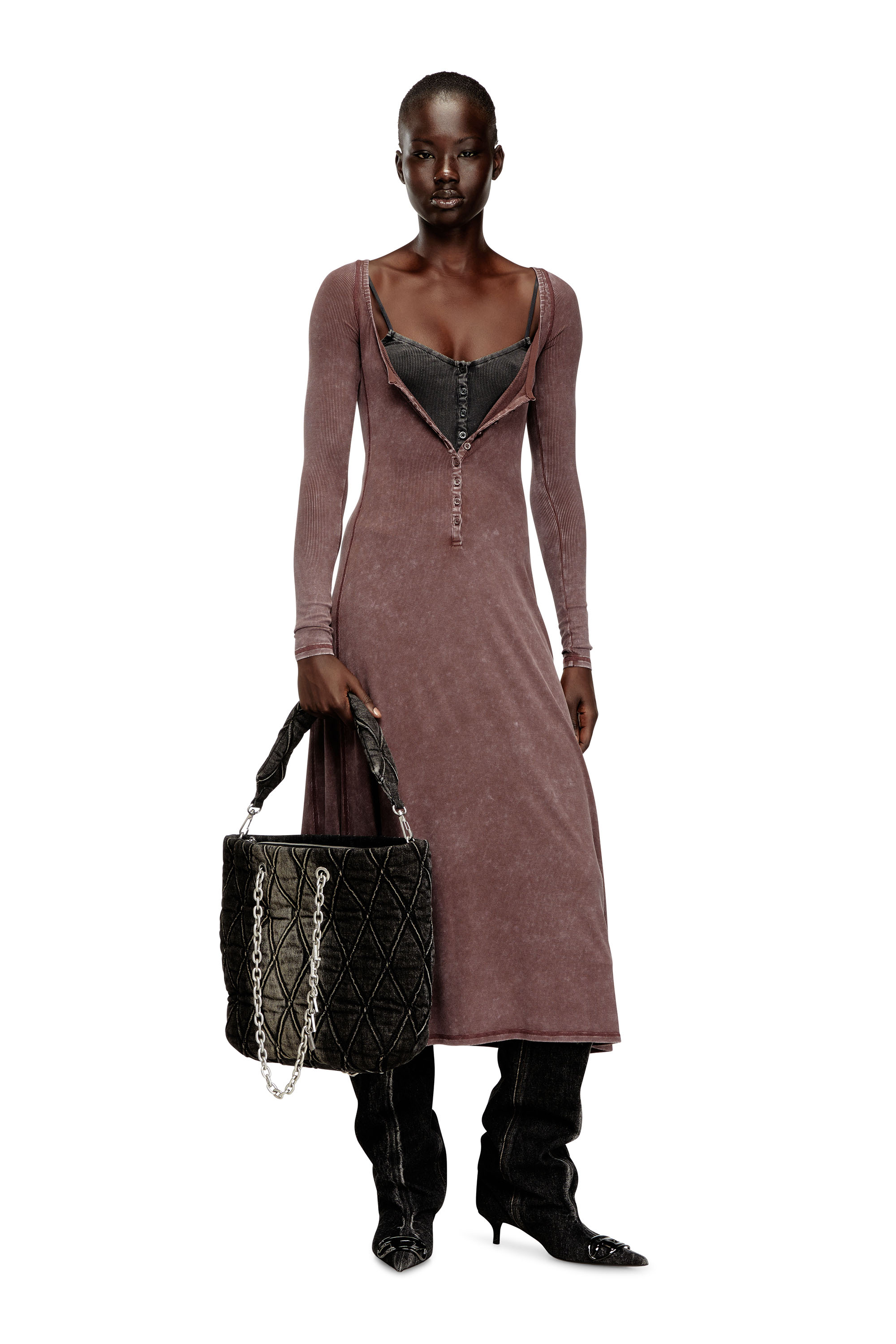 Diesel - D-LEY, Female's 長袖ドレス in ピンク / ホワイト - 1