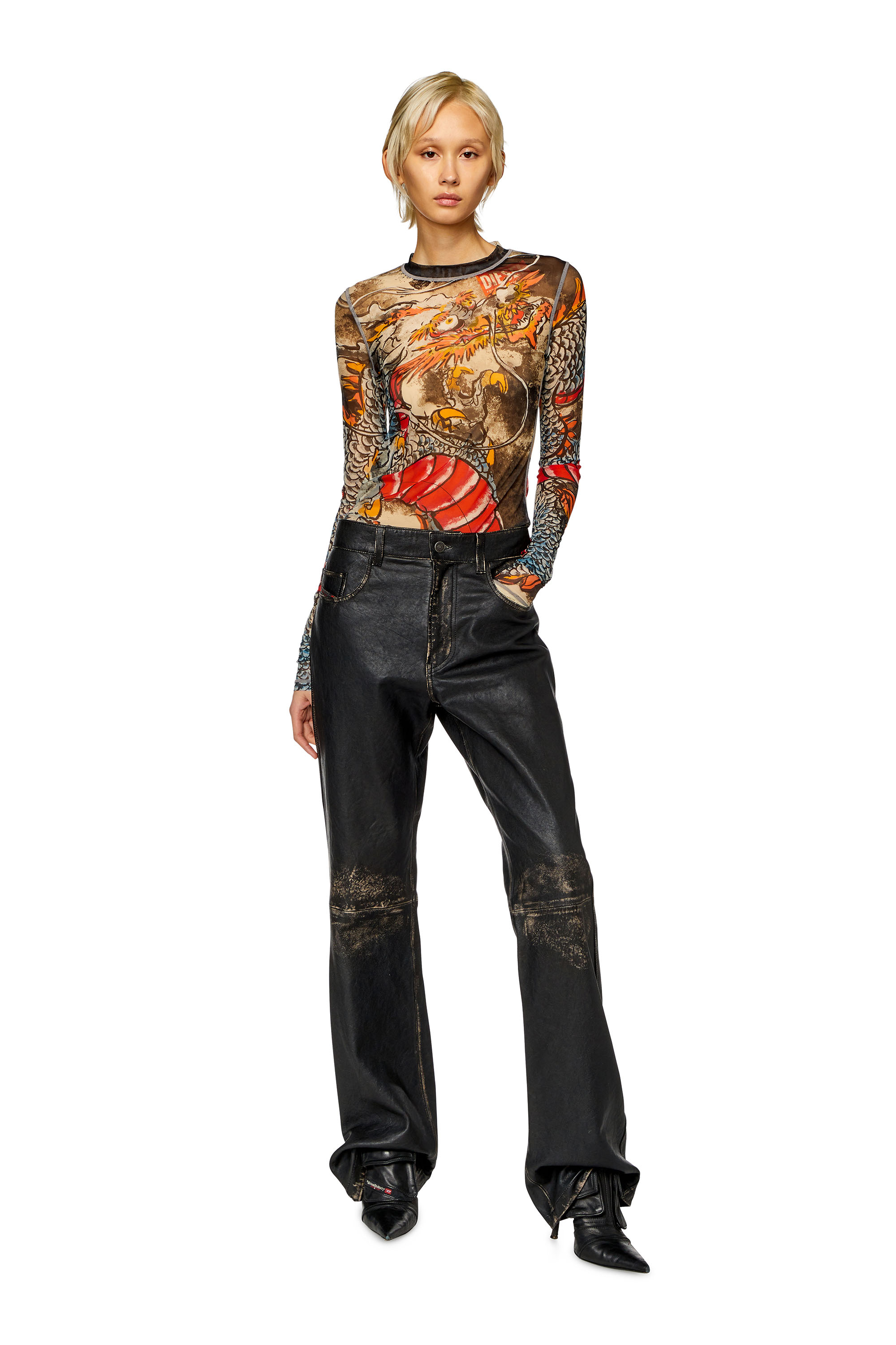 Diesel - CL-T-SIELAR-DRAGON, Unisex's Mesh top with Dragon print in ベージュ/レッド - 8