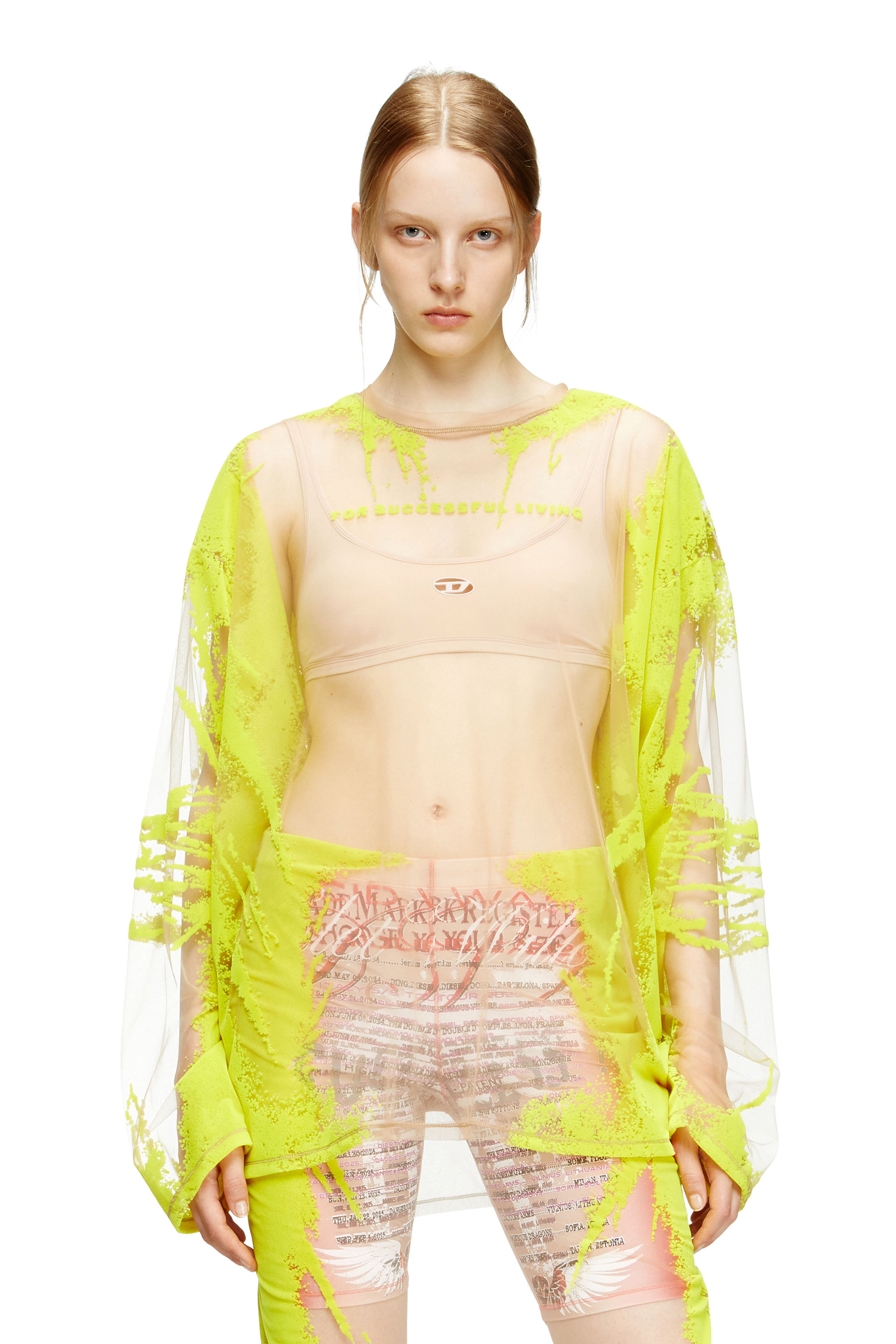 Diesel - T-HASSAN-LS-A, Unisex's Long-sleeve nylon T-shirt with lyrics print in イエロー - 5