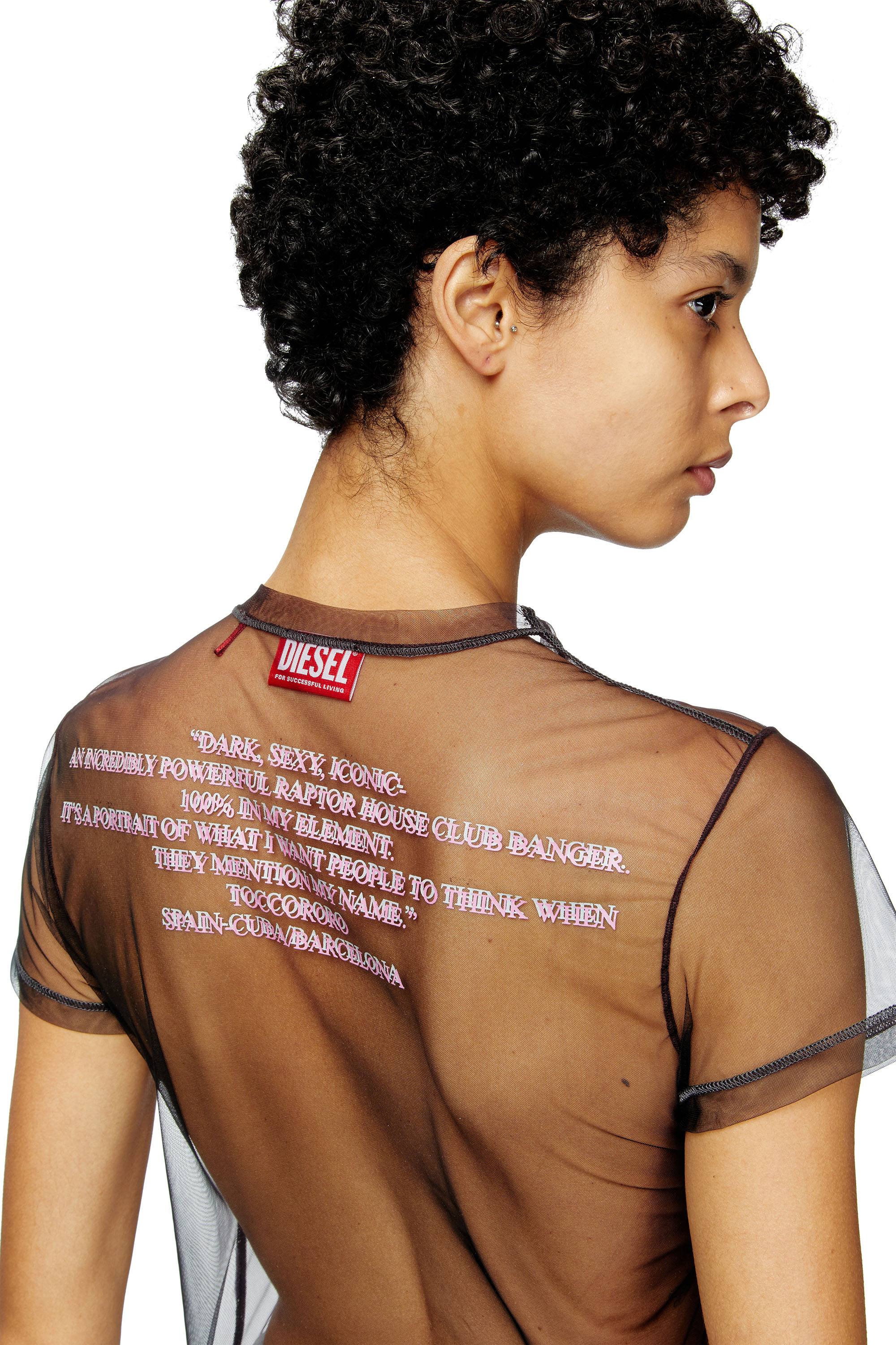 Diesel - T-YRAC, Female's Sheer top with lyrics print in ブラック - 5
