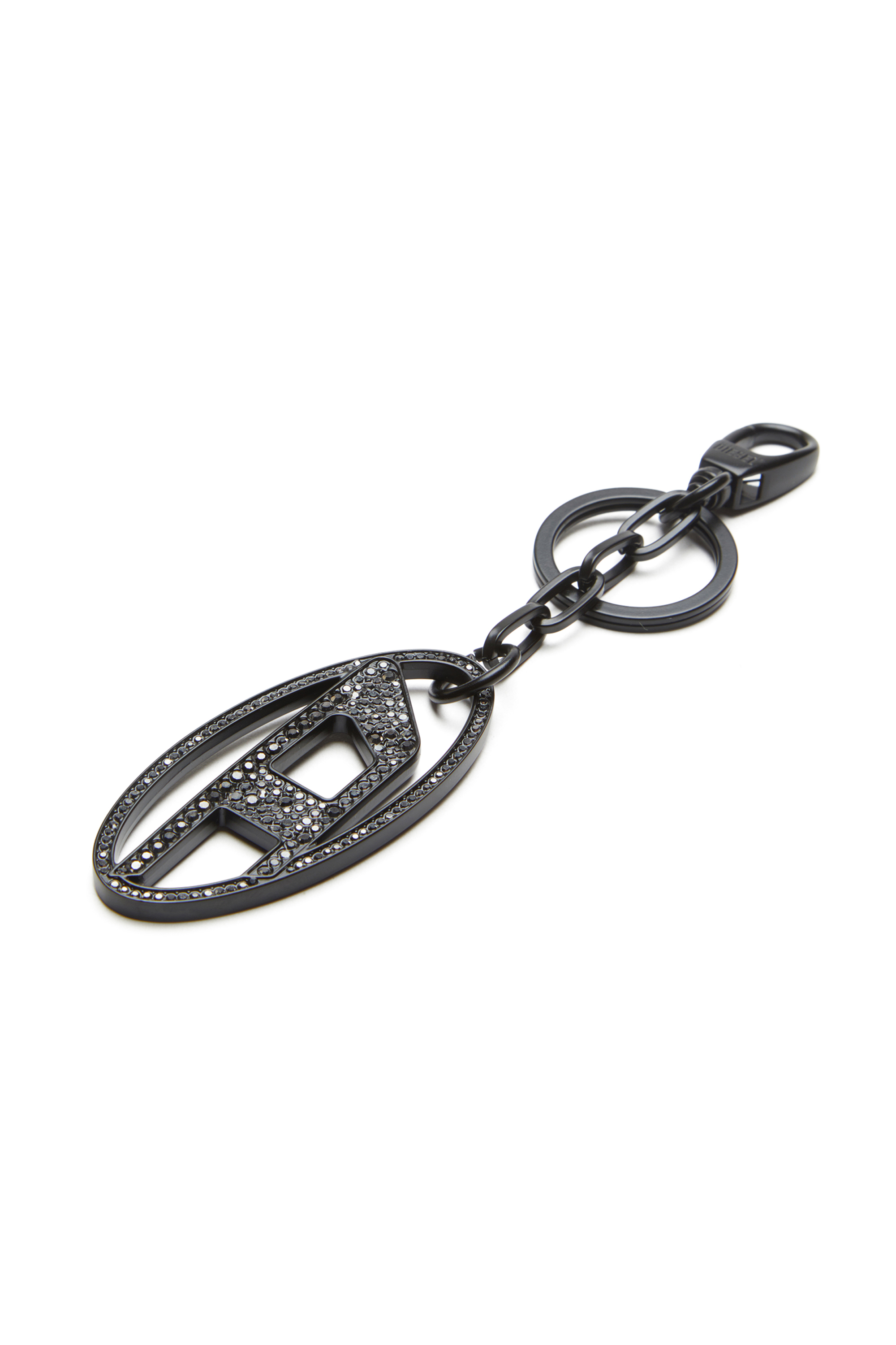 Diesel - HOLY-C, Female's Metal Oval D keyring with crystals in ブラック/シルバー - 3