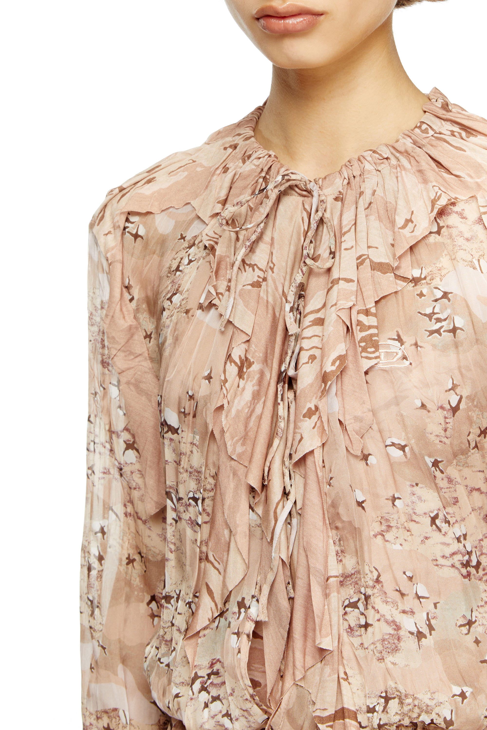 Diesel - D-AZZLING-R1, Female's Ruffled maxi dress in camo chiffon in フェースパウダー - 4