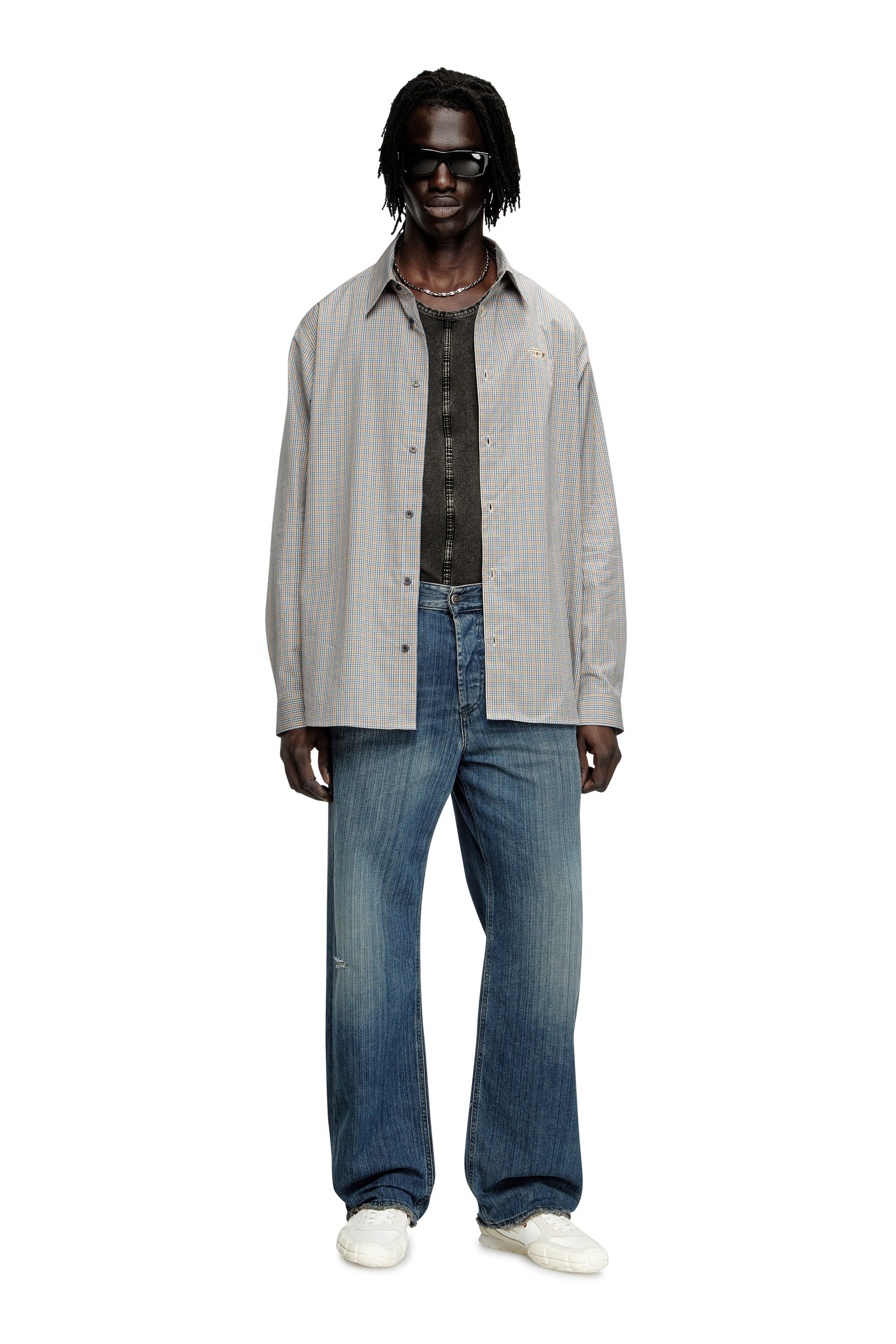 Diesel - S-SIMPLY-DLBV, Male's Checked shirt with Oval D embroidery in ブラウン/グレー - 2