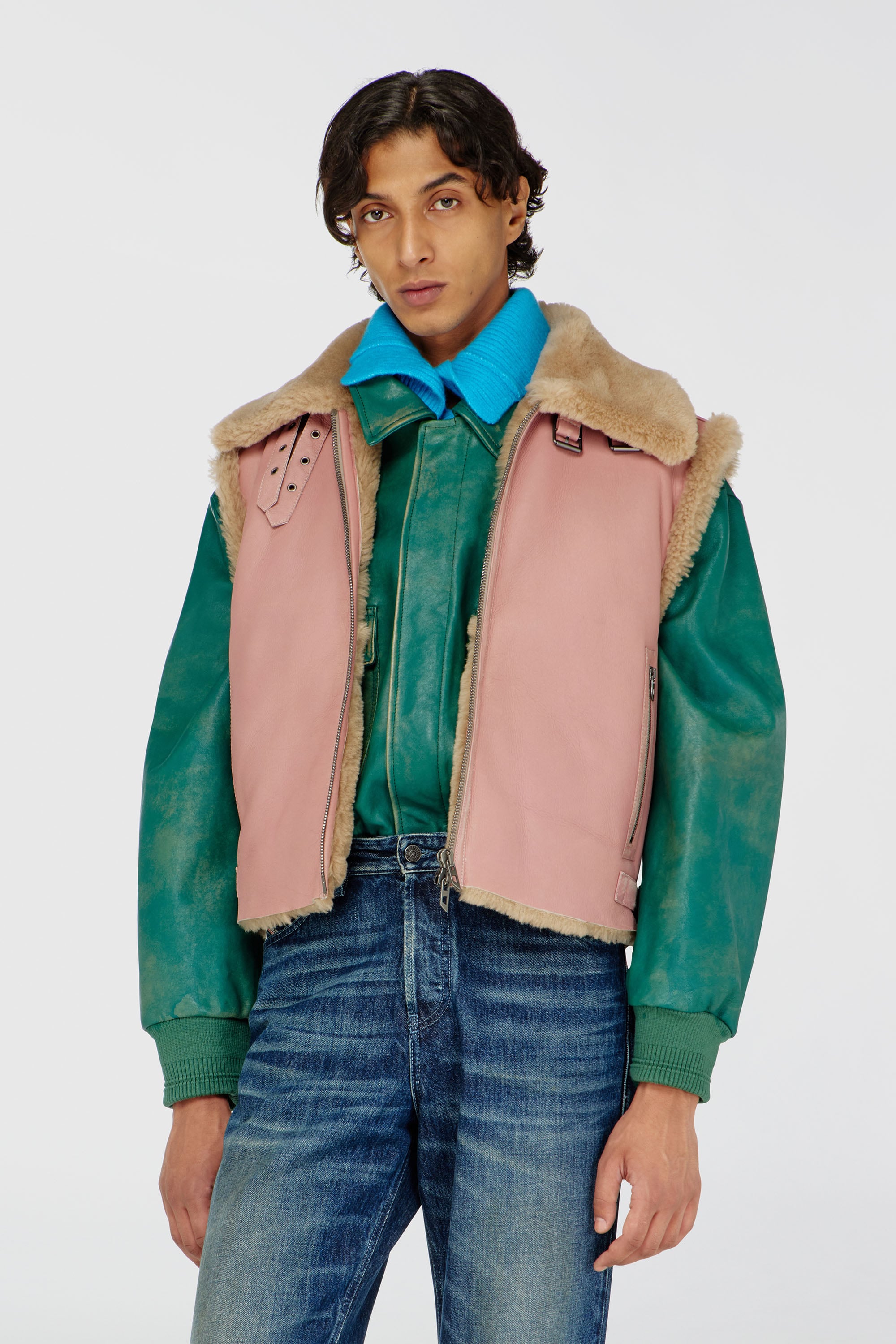 Diesel - L-HONT, Male's Shearling leather vest in ピンク / ホワイト - 1