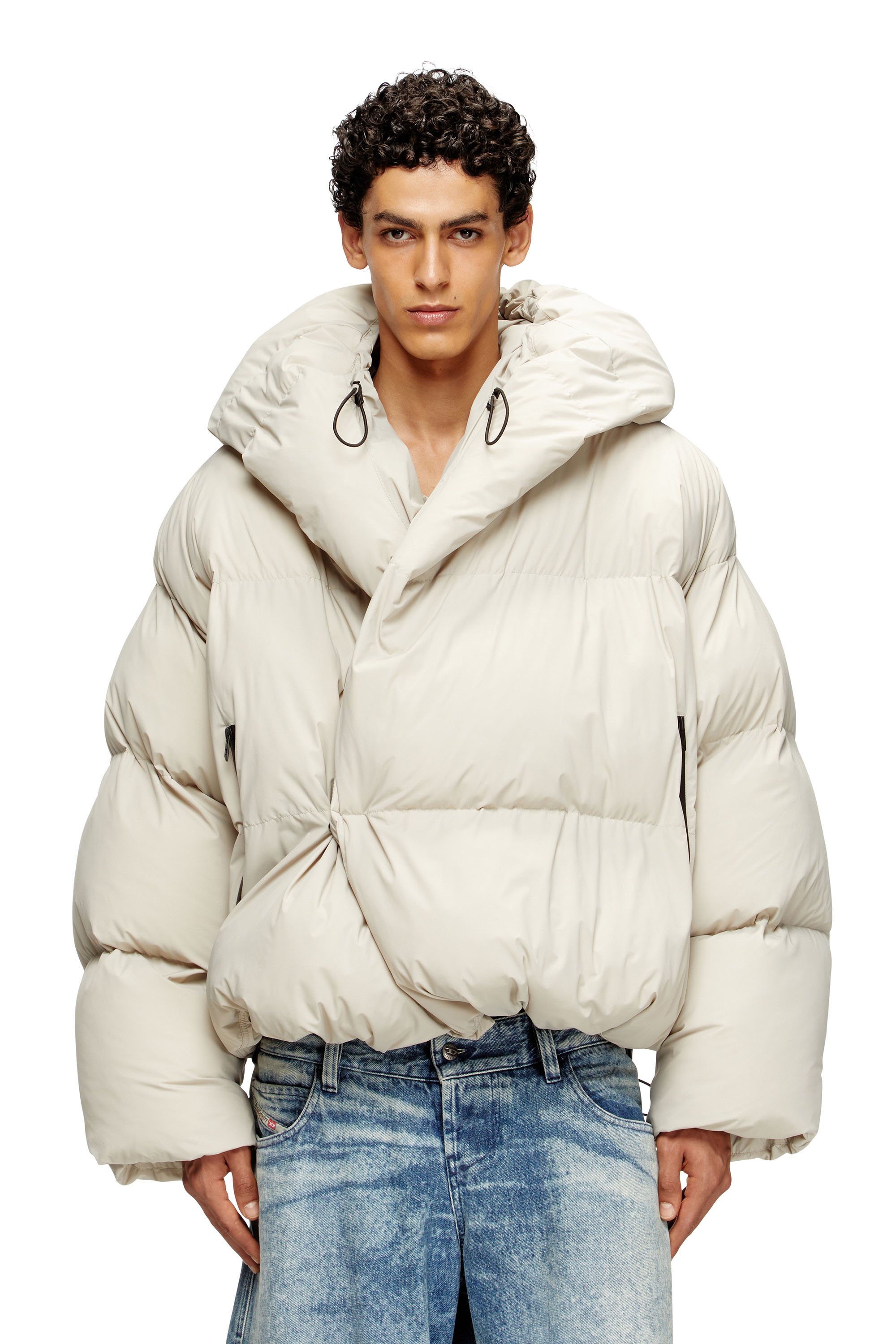 Diesel - J-SCOTTS-PADDED-A, Male's Wrap puffer jacket in stretch nylon in ベージュ - 3