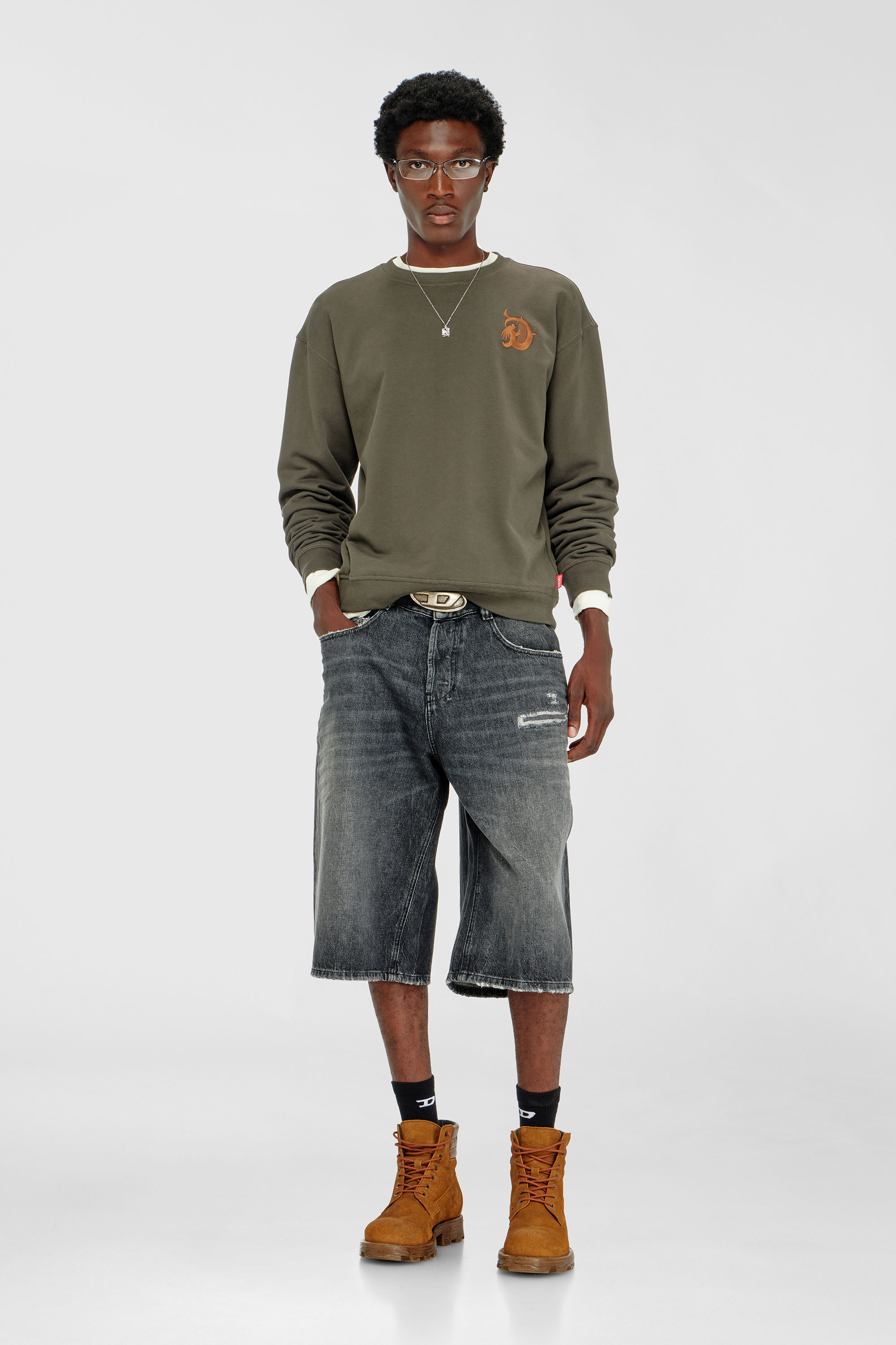 Diesel - S-NORM-AA4, Male's プルオーバースウェット in ミリタリーグリーン - 1