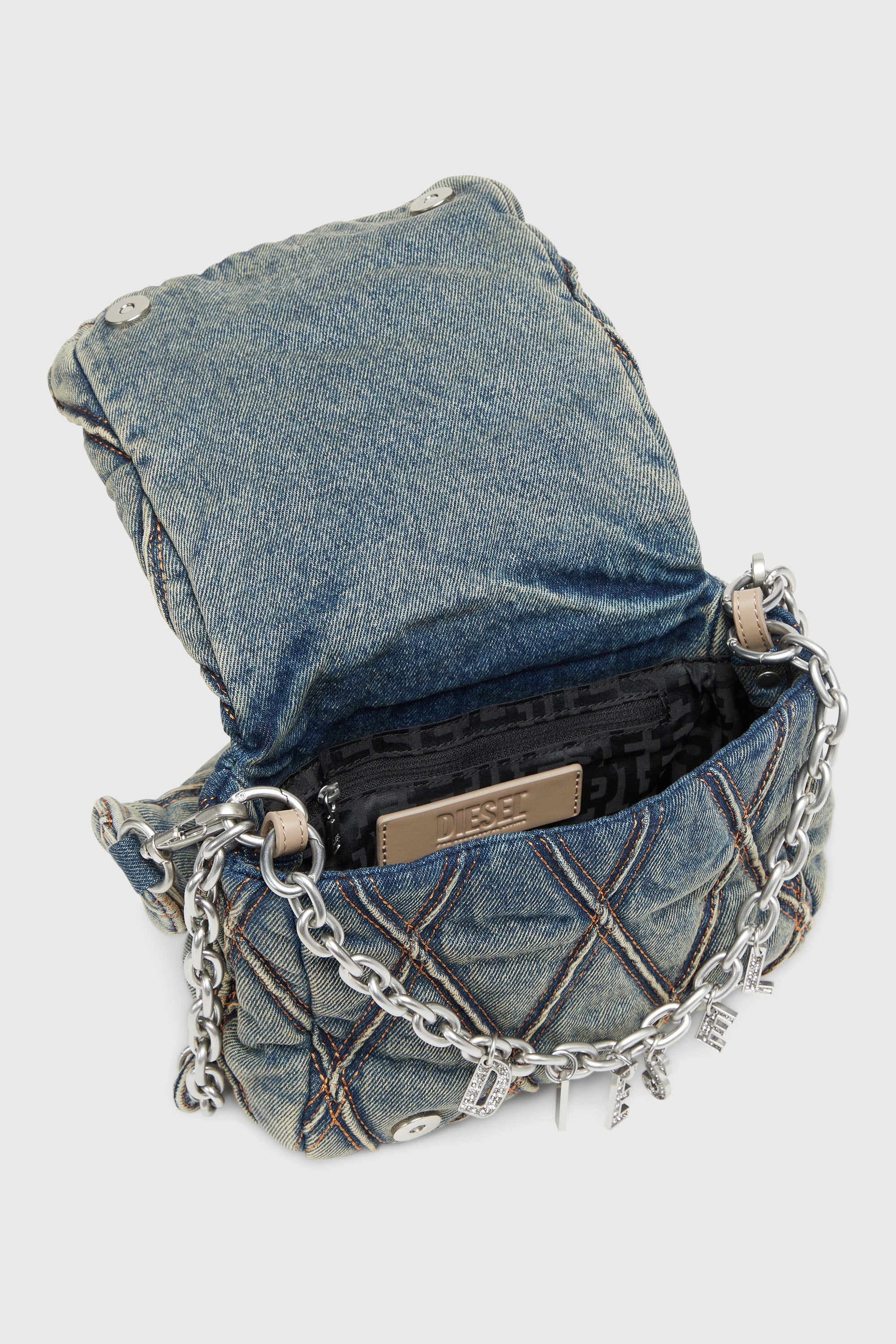 Diesel - CHARM-D SHOULDER S, Female's デニムキルティングショルダーバッグS in ダークブルー - 6