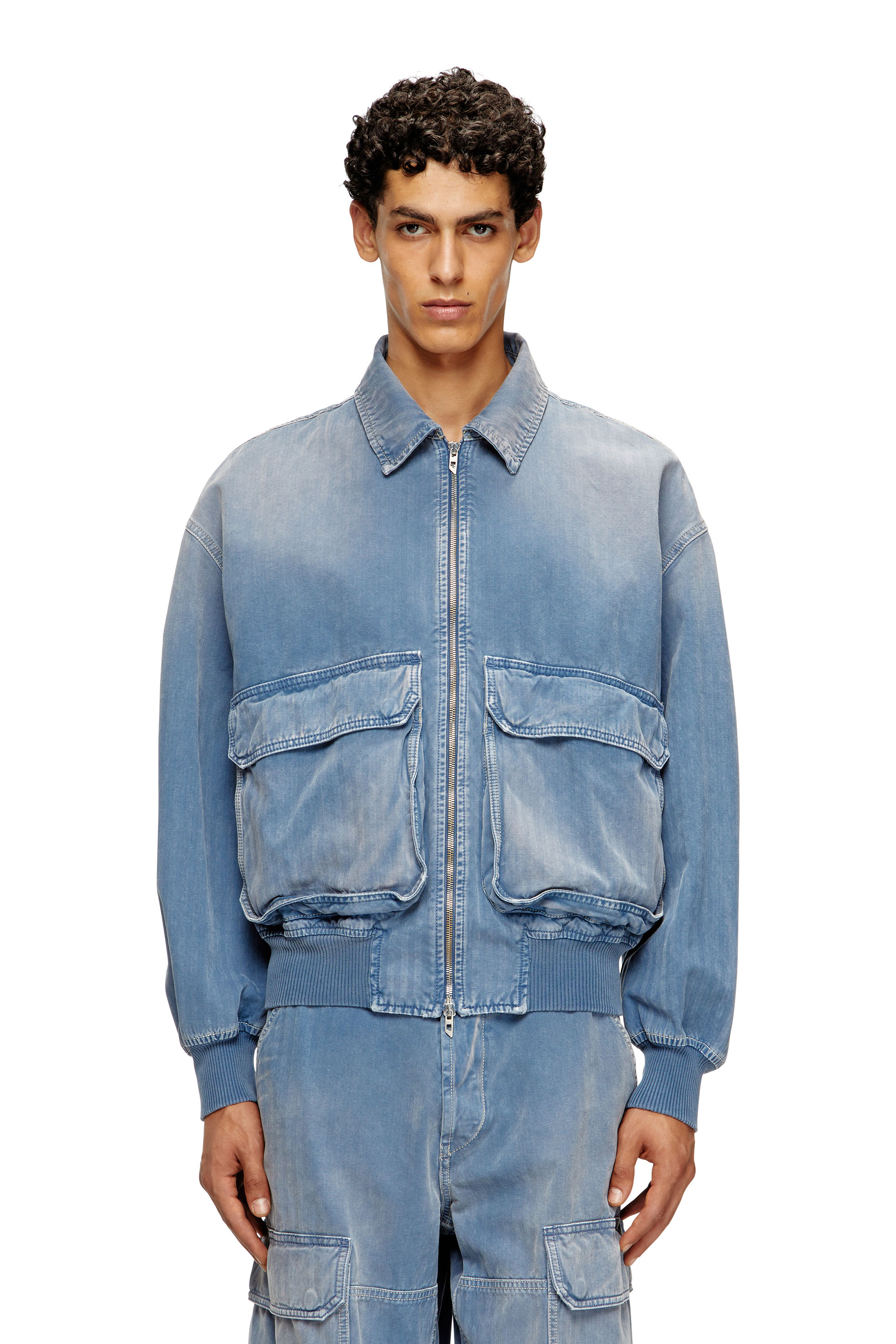 Diesel - D-KURZ, Unisex's Jacket in coloured herringbone denim in ライトブルー - 1