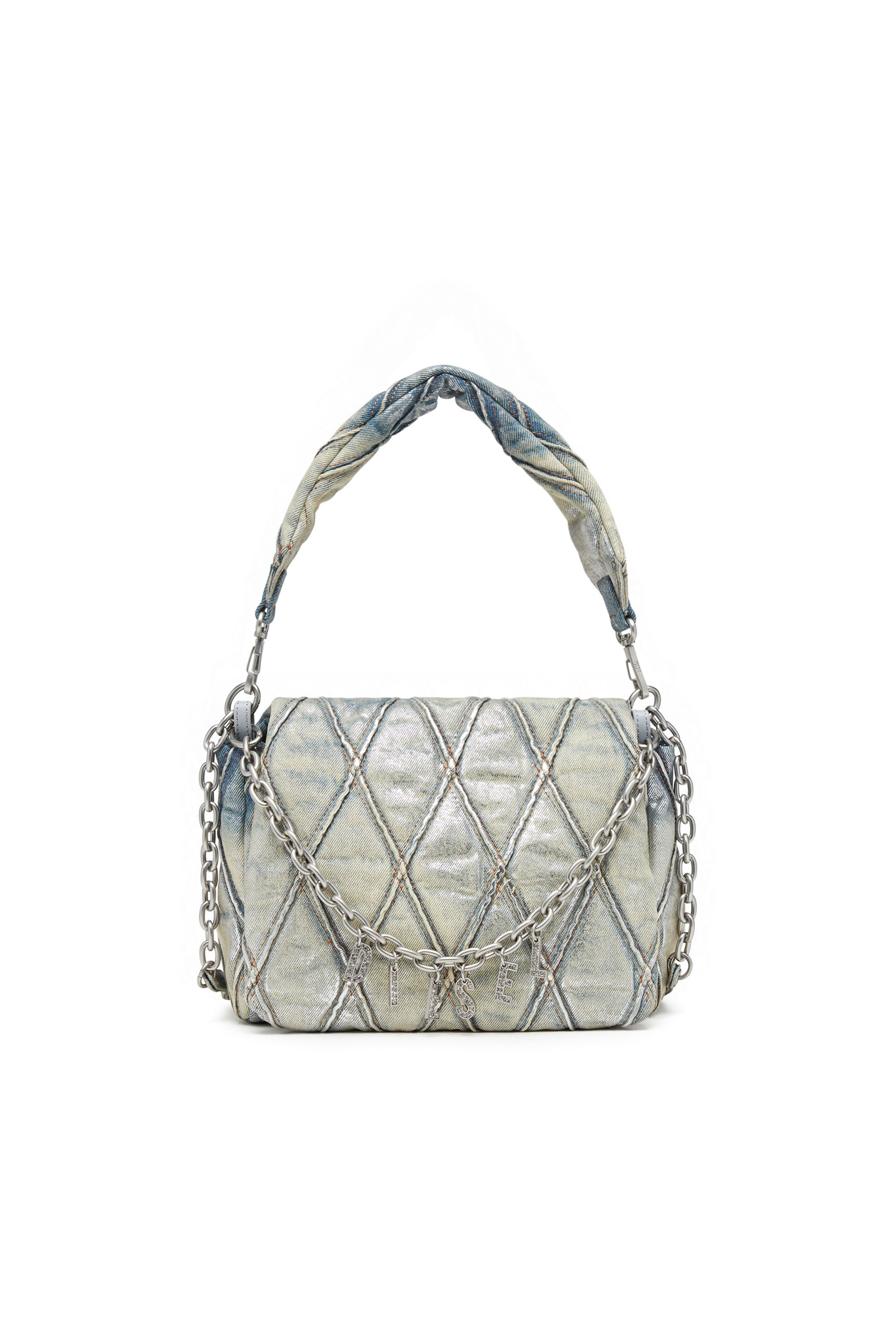 Diesel - CHARM-D SHOULDER M, Female's Charm-D M-Shoulder bag in metallic quilted denim in ライトブルー - 2