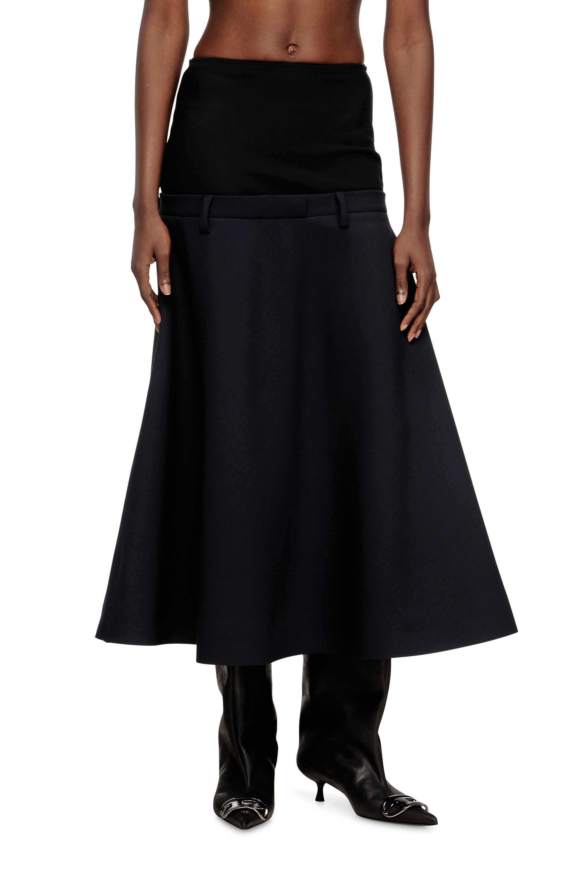 Diesel - O-GRACE-BOND, Female's Drop-waist skirt in neoprene-bonded fabric in ダークブルー - 3