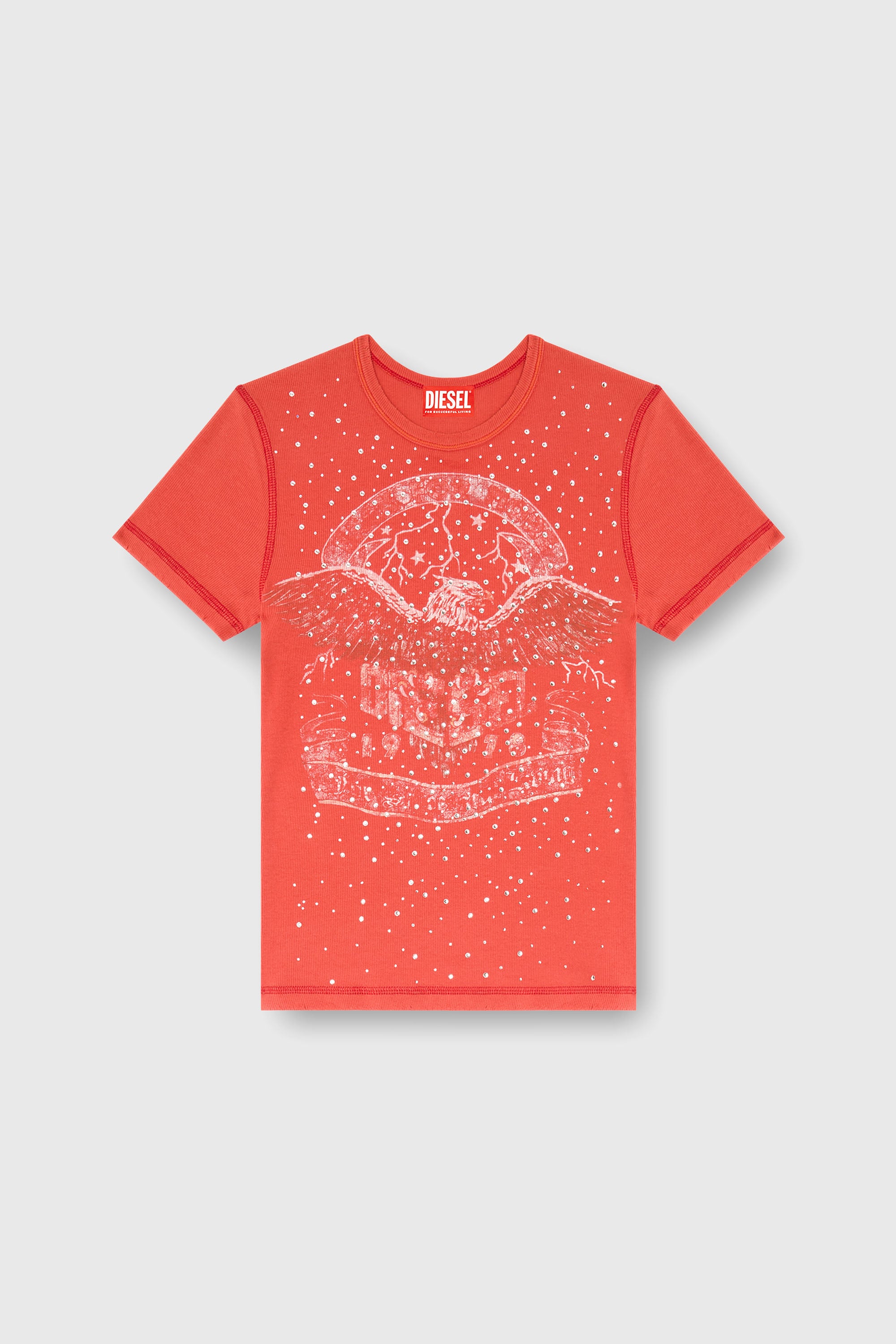 Diesel - T-MARSY-RIB-CRY, Female's T-shirt with concert graphics and crystals in null - 2