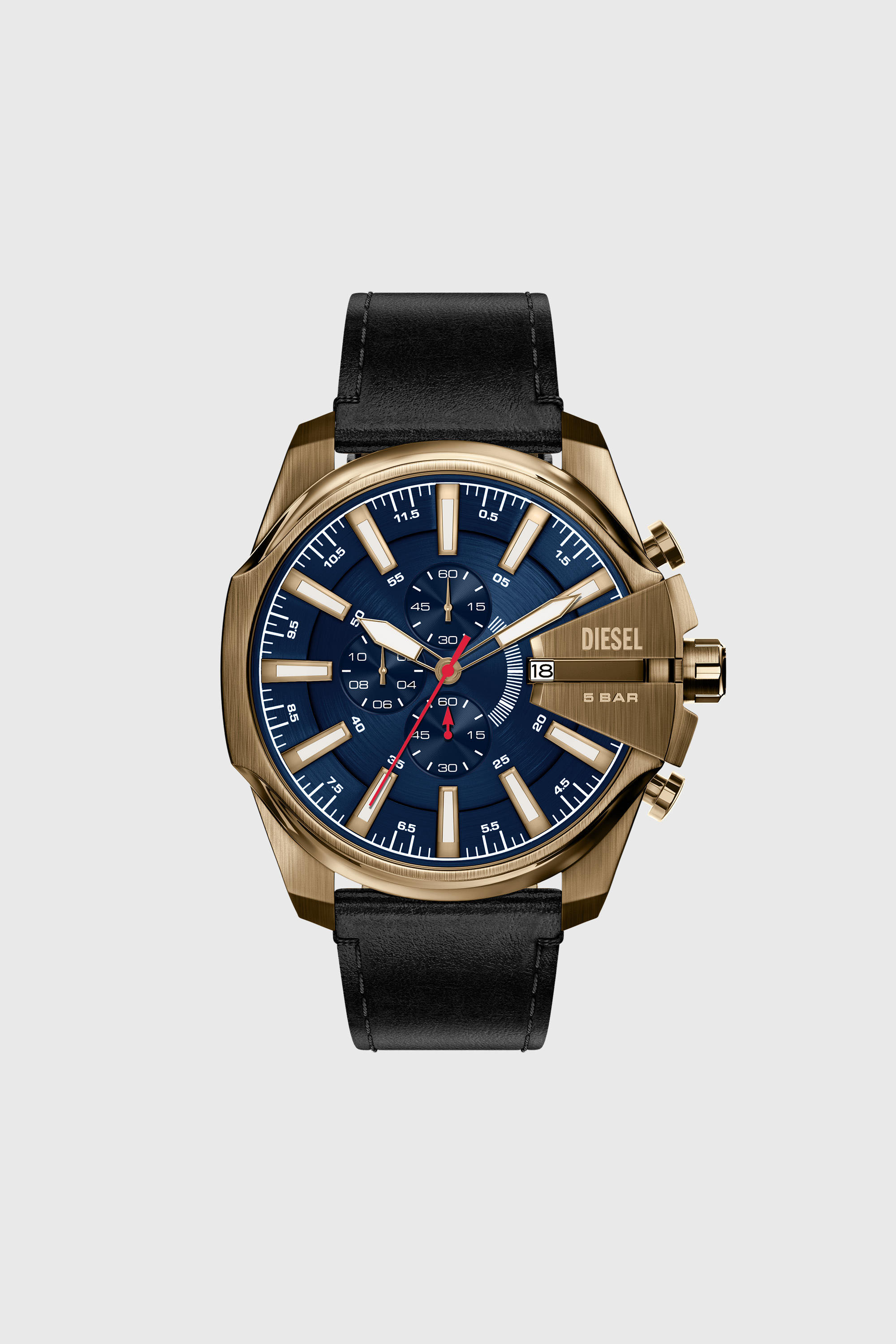 Diesel - DZ4732 WATCH, Male's Mega Chief Slim antique gold-tone black leather watch in ブラック - 1
