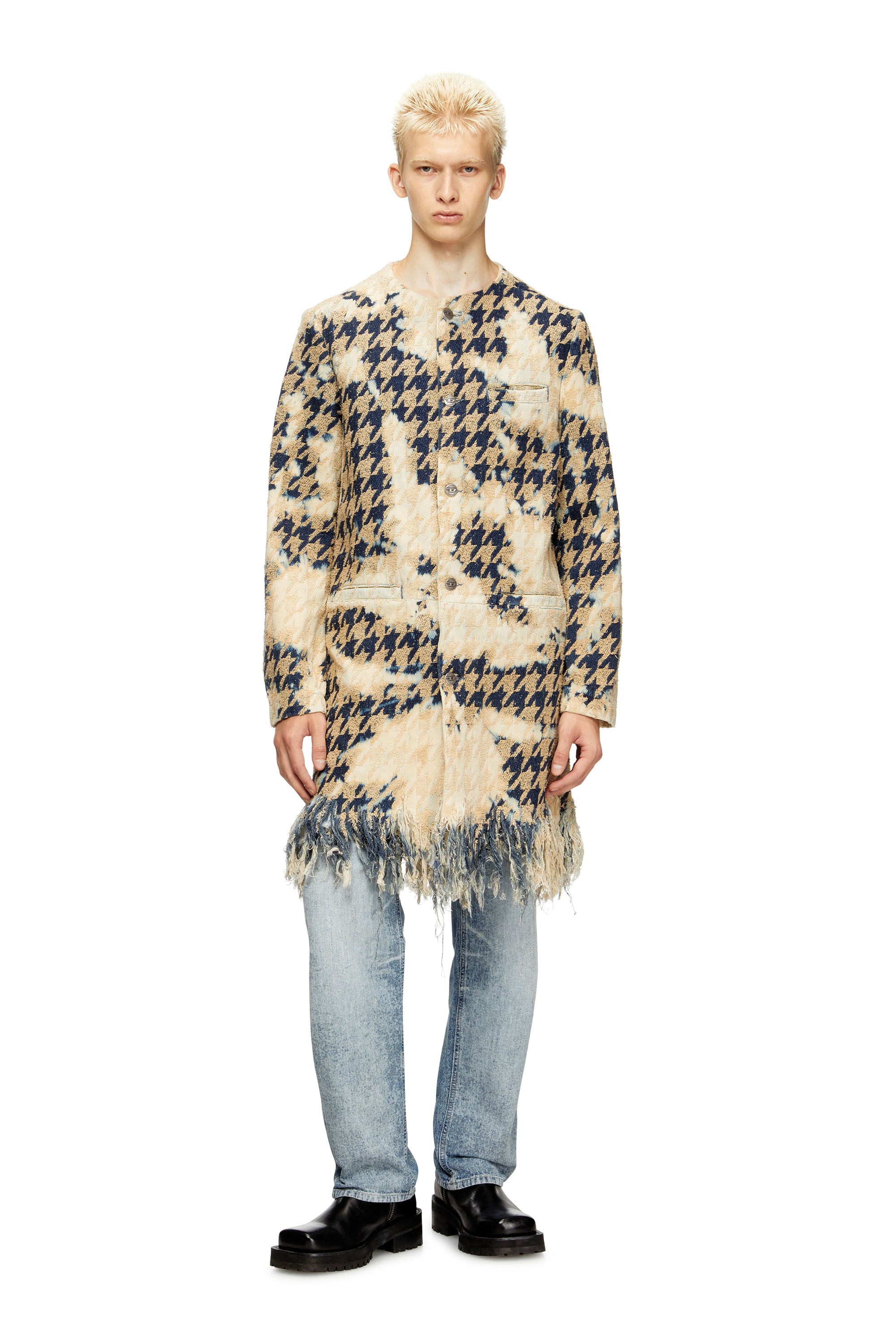 Diesel - D-LOT-FSH1, Unisex's Coat in houndstooth-weave denim in ベージュ/ブルー - 2