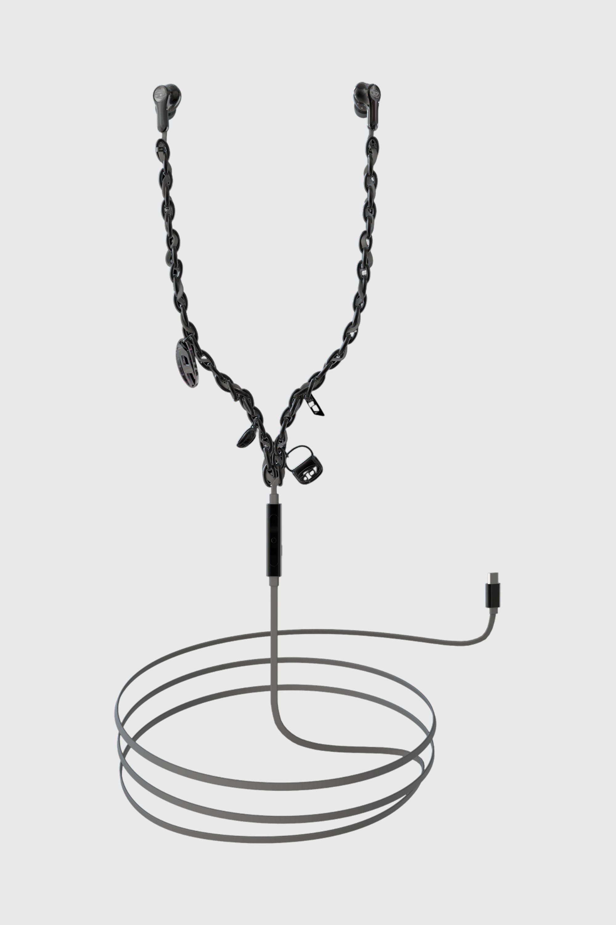 Diesel - 60686 WIRED EARBUDS WIRED EARBUDS, Unisex's Black wired earbuds and charms in ブラック - 1