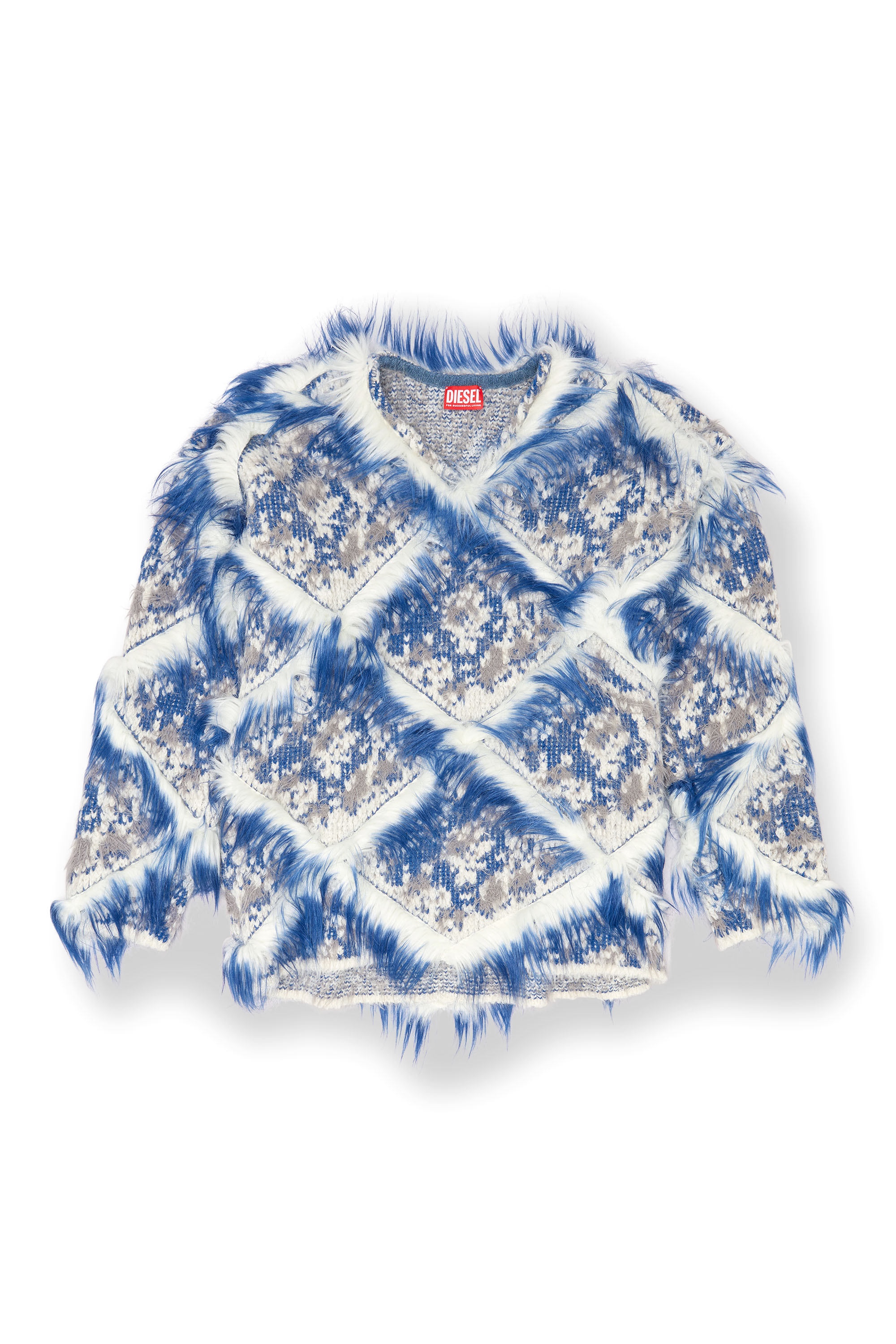 Diesel - K-OTELLO, Male's Argyle jumper with fuzzy trims in ブルー - 3