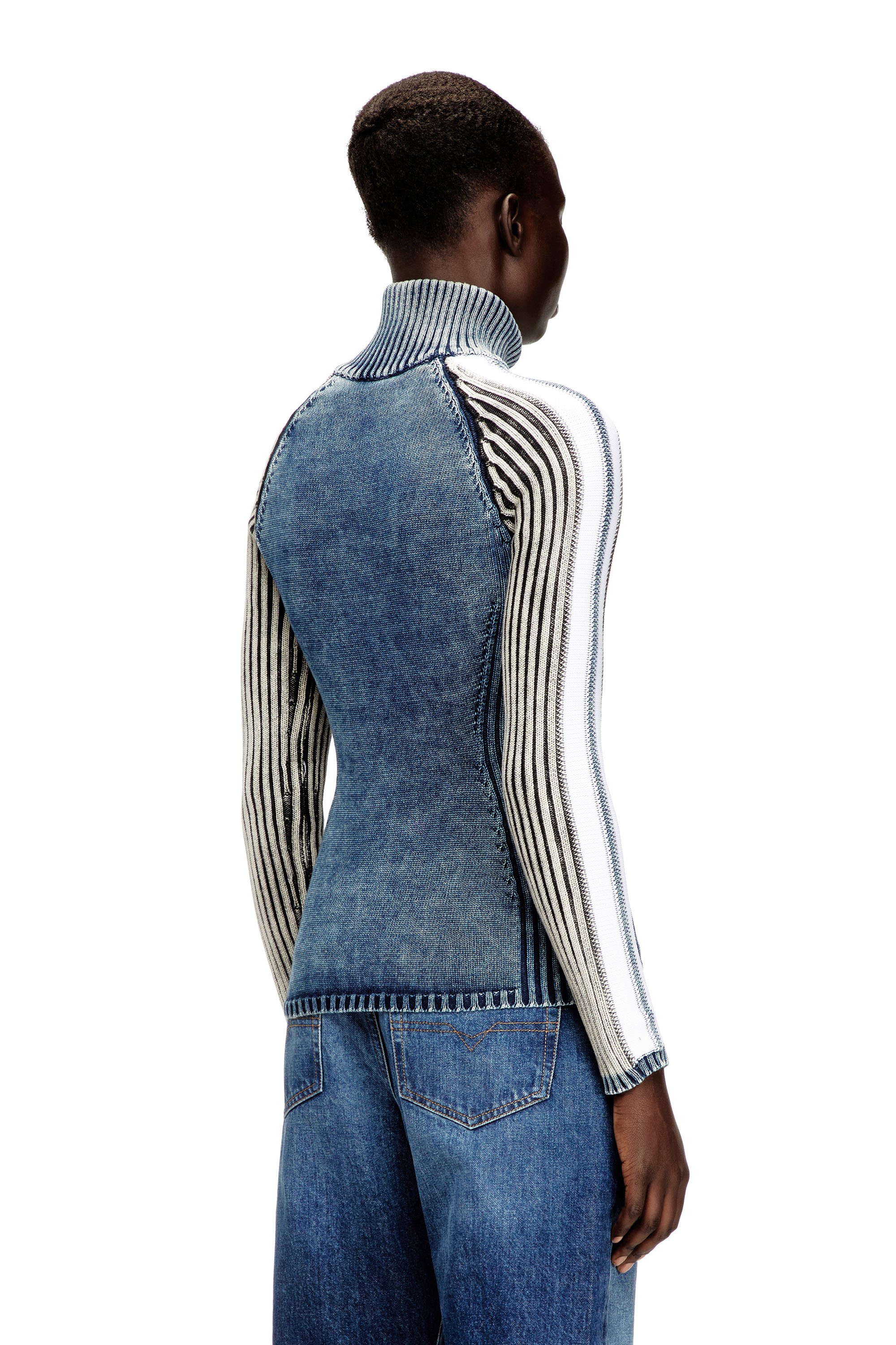 Diesel - M-ESTRELLA, Female's ジップアップニット in ブルー/ホワイト - 4