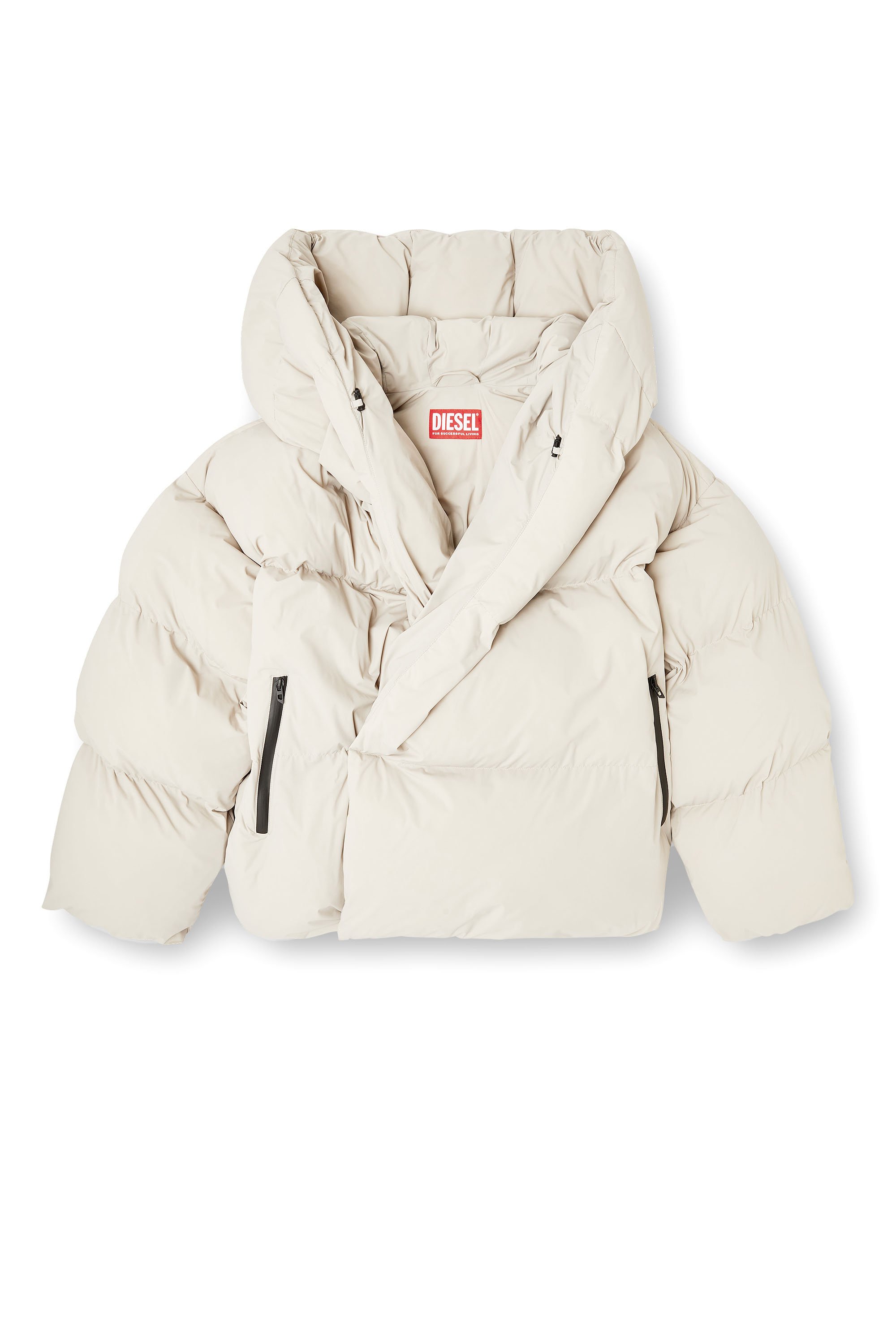 Diesel - J-SCOTTS-PADDED-A, Male's Wrap puffer jacket in stretch nylon in ベージュ - 3