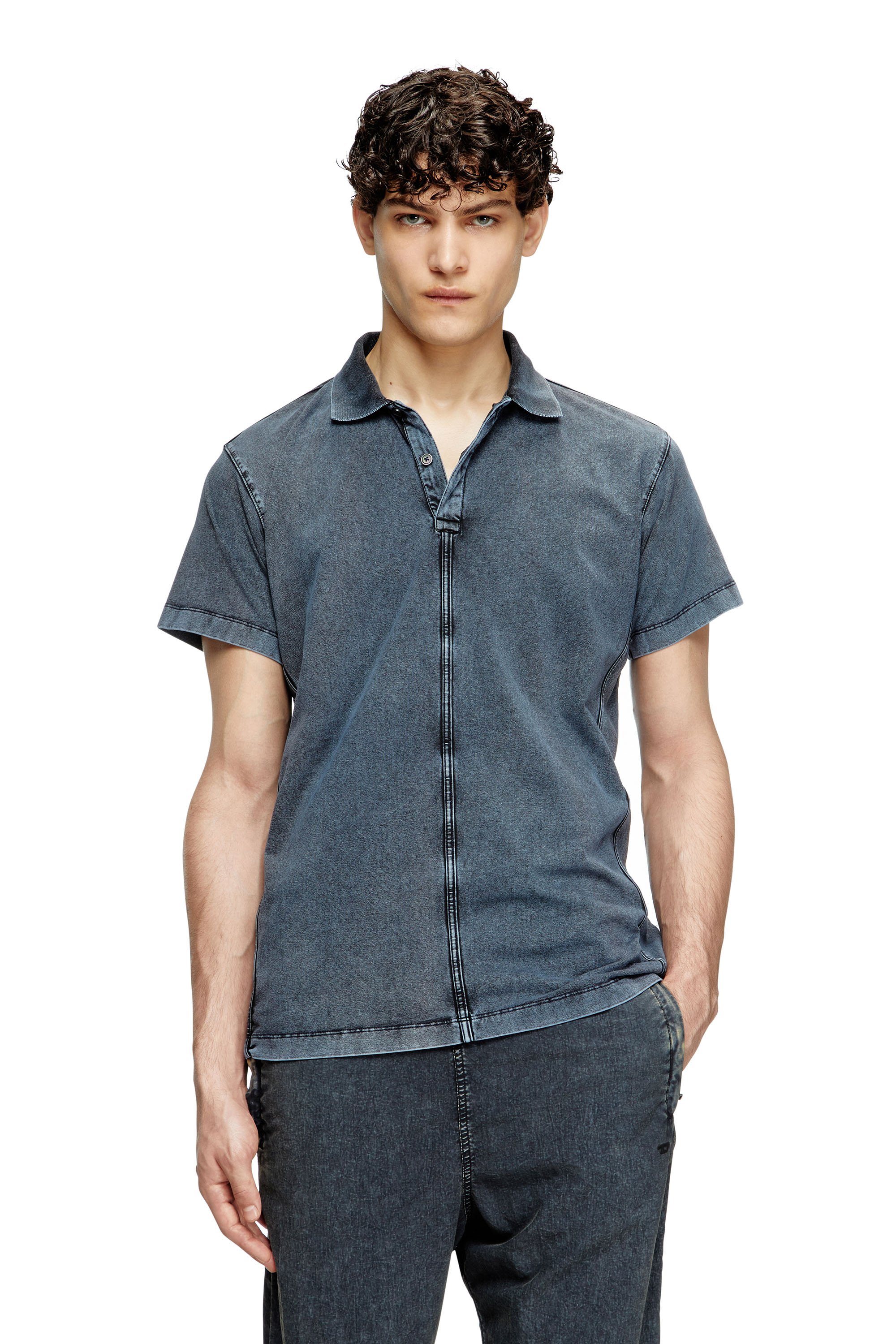 Diesel - T-NOMELY, Male's Polo shirt in denim-look jersey in ダークブルー - 1