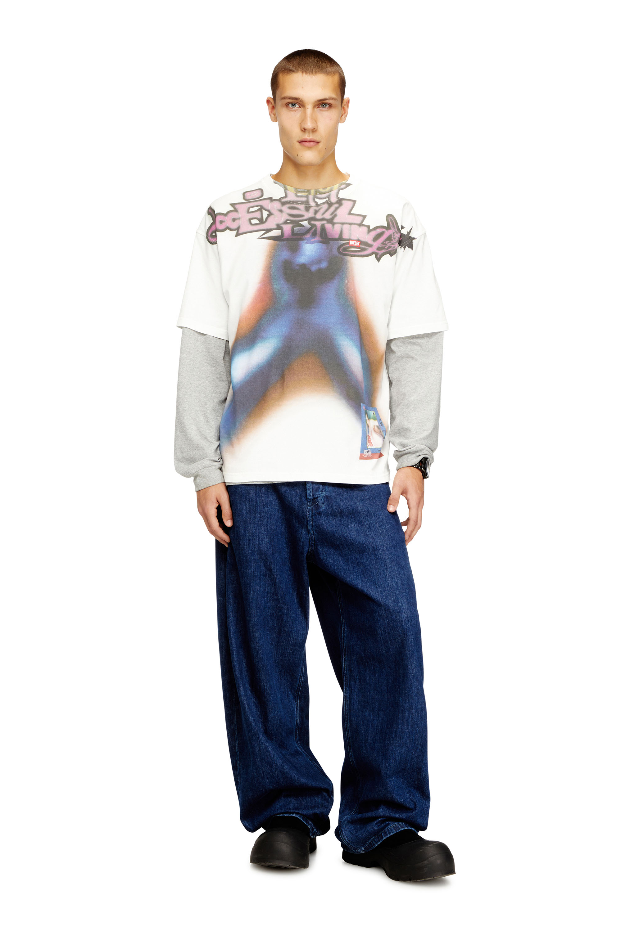 Diesel - T-BOXT-V13, Male's Tシャツ in ブルー/オレンジ - 2