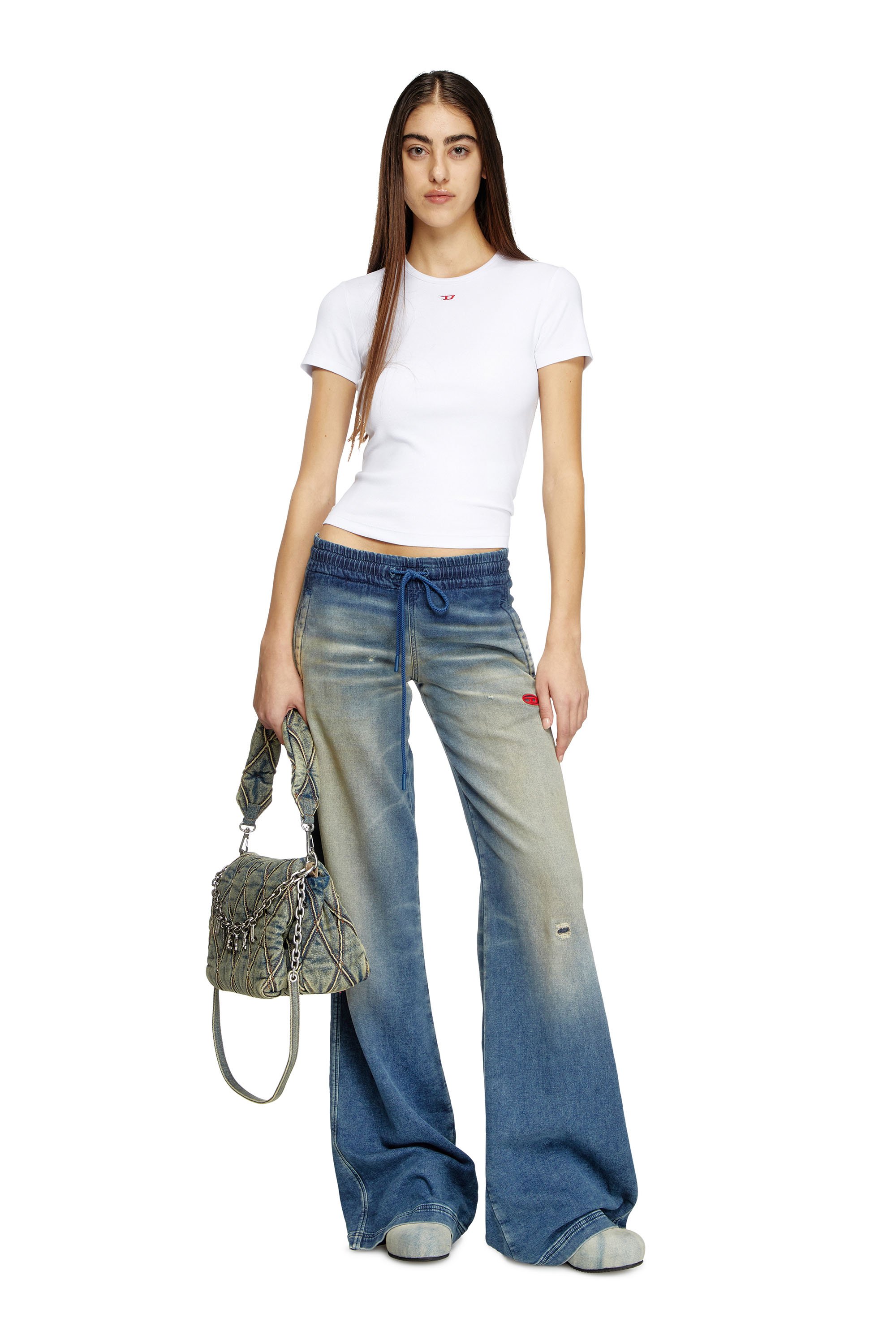 Diesel - T-ELE-LONG-D, Female's T-shirt with D logo patch in ホワイト - 2