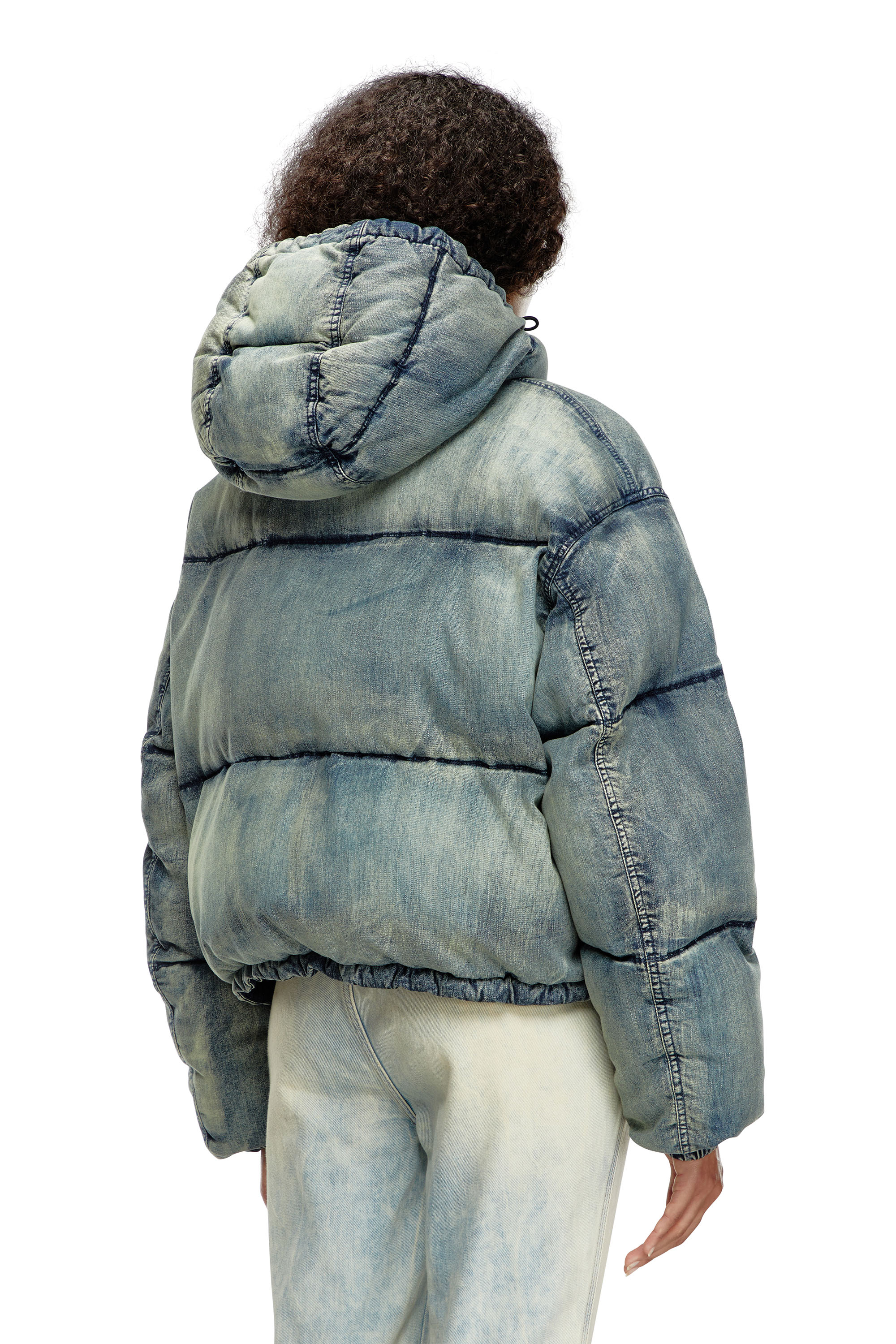 Diesel - W-AVES, Female's Cropped hooded puffer jacket in denim in ブルー - 4